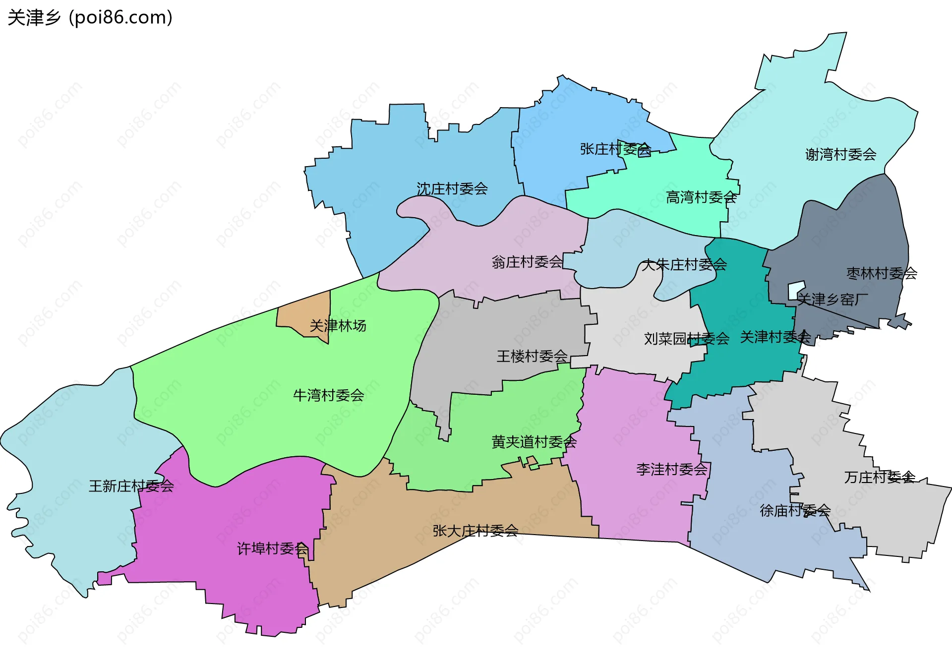 关津乡边界地图(五级行政区划)