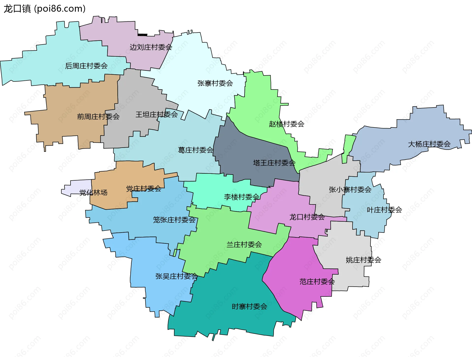 龙口镇边界地图(五级行政区划)