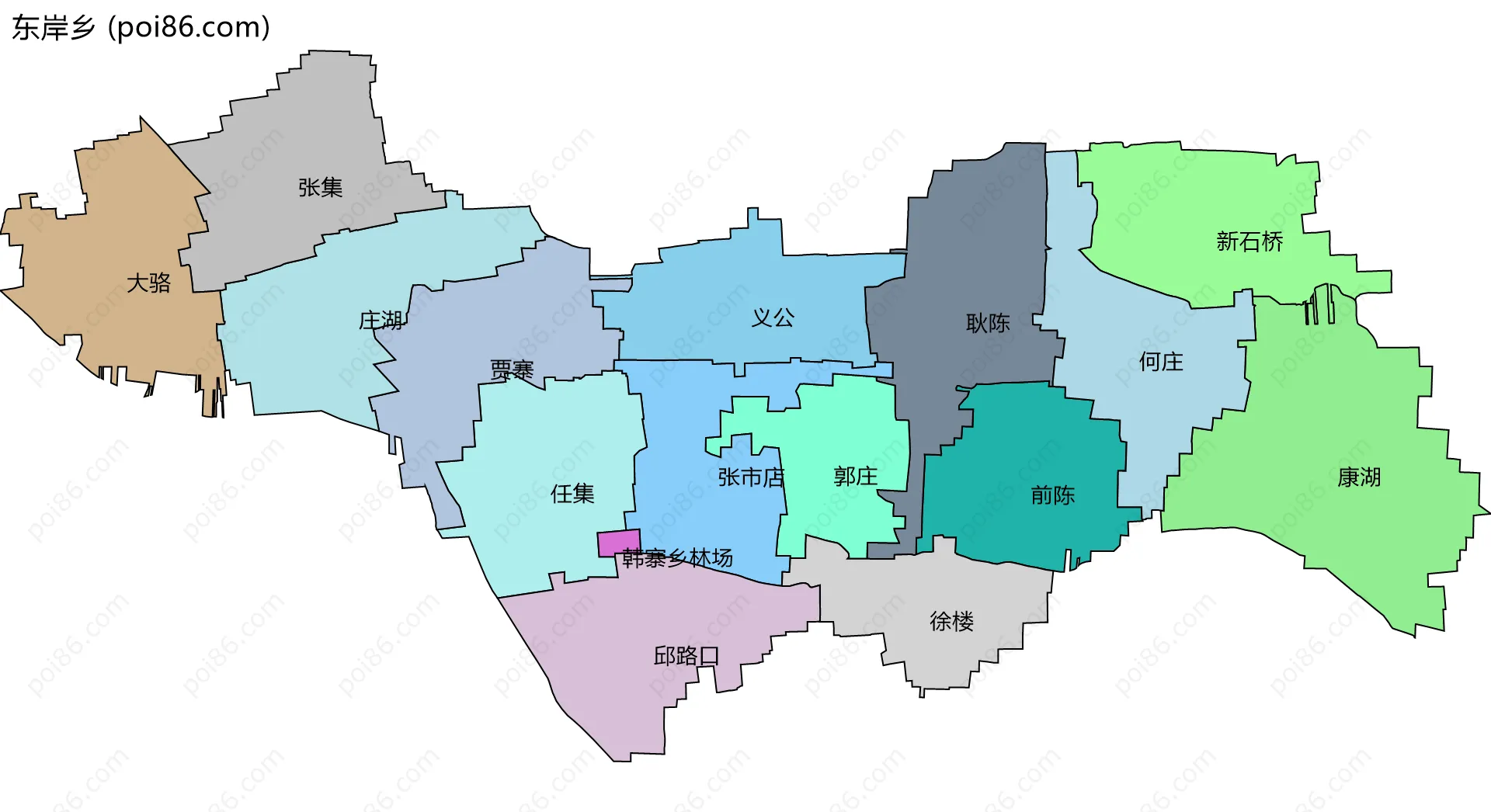 东岸乡边界地图(五级行政区划)