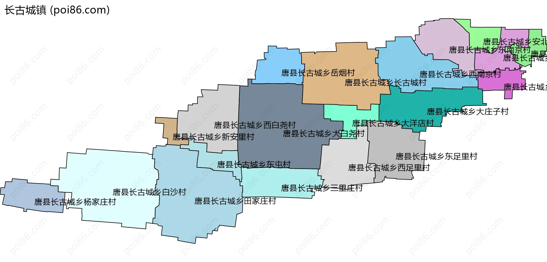 长古城镇边界地图(五级行政区划)