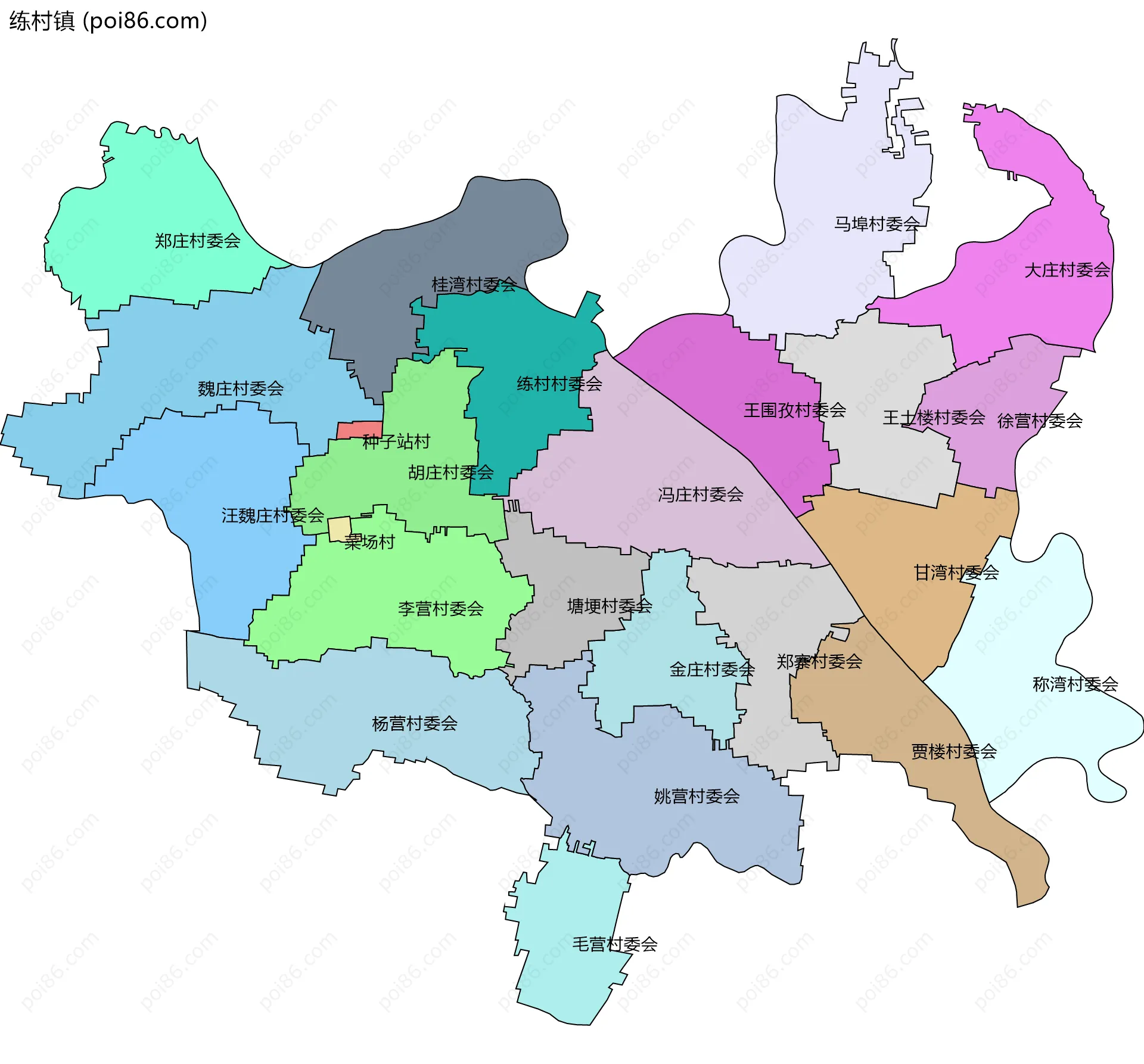 练村镇边界地图(五级行政区划)