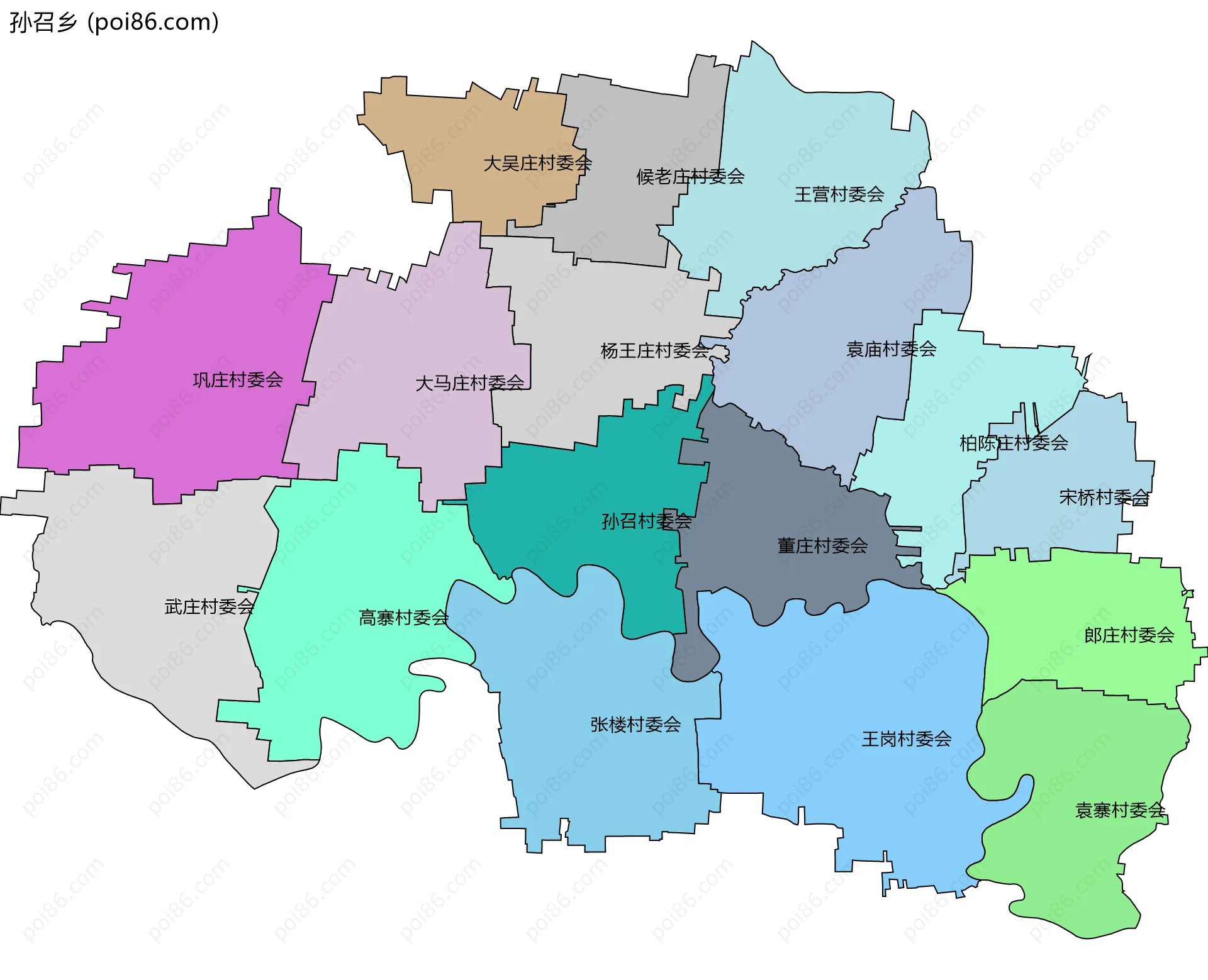 孙召乡边界地图(五级行政区划)