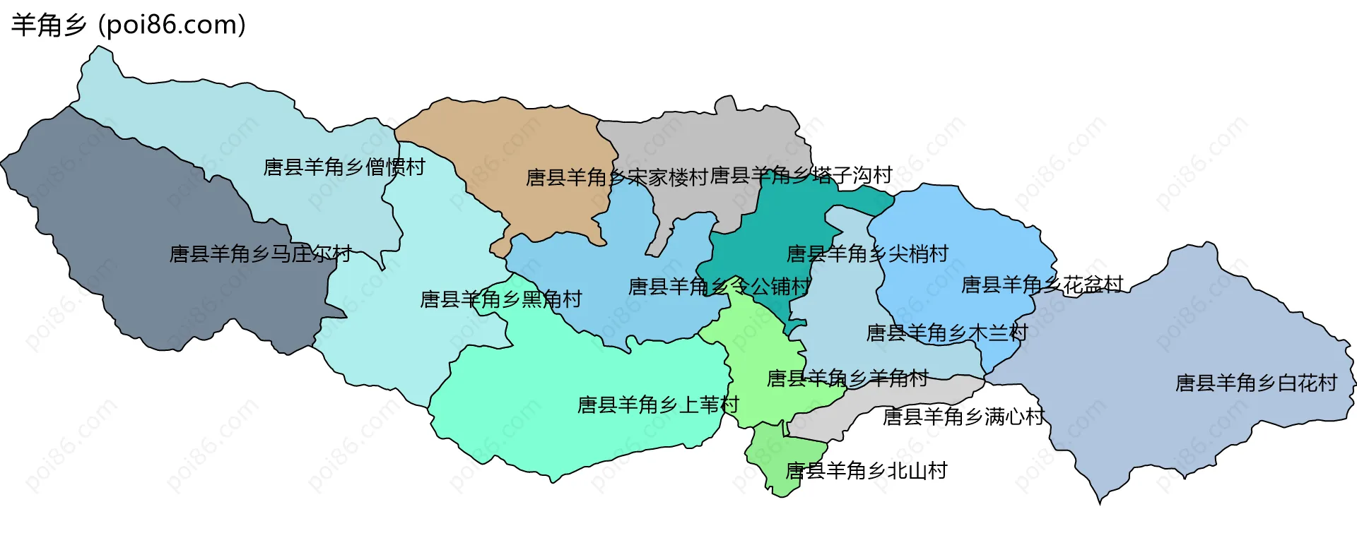 羊角乡边界地图(五级行政区划)