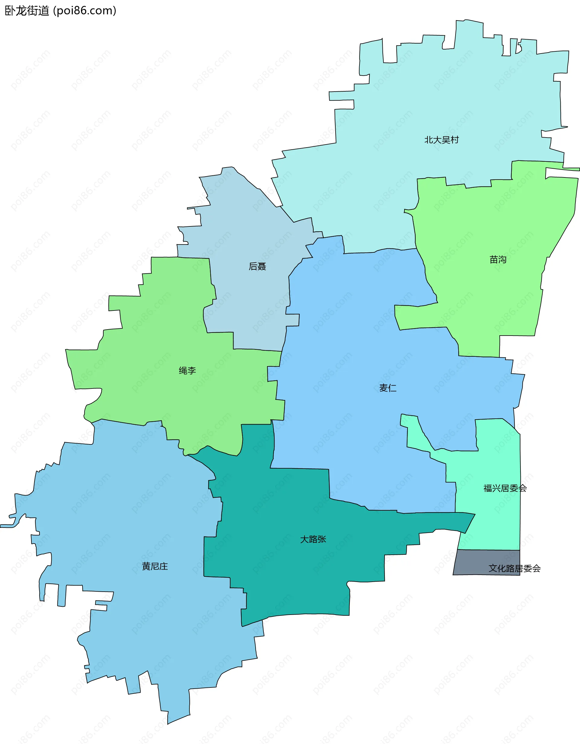 卧龙街道边界地图(五级行政区划)