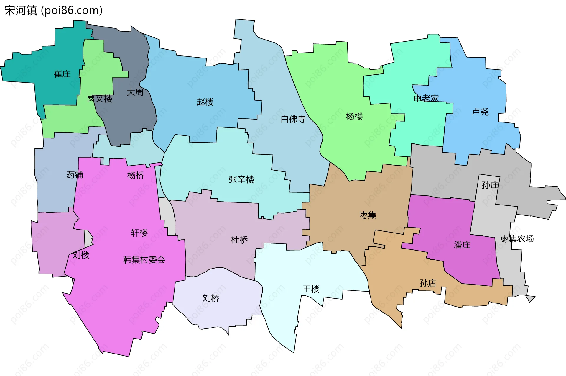 宋河镇边界地图(五级行政区划)