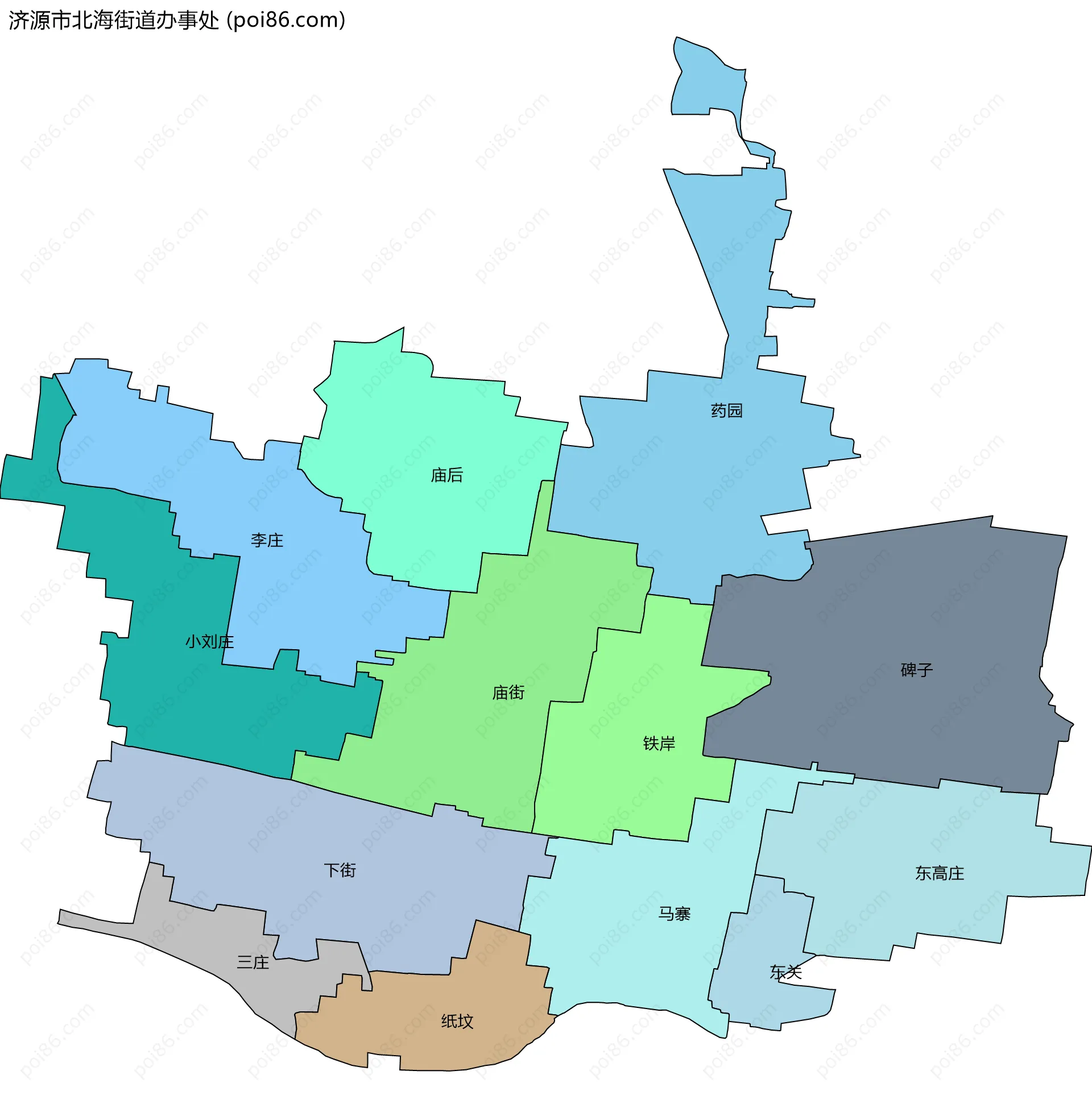 济源市北海街道办事处边界地图(五级行政区划)