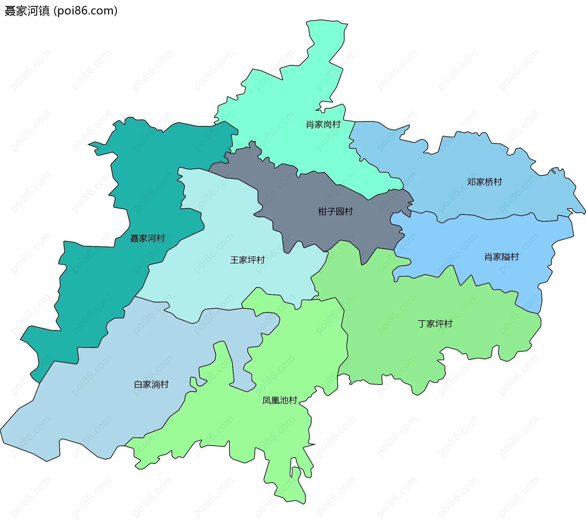 聂家河镇边界地图(五级行政区划)