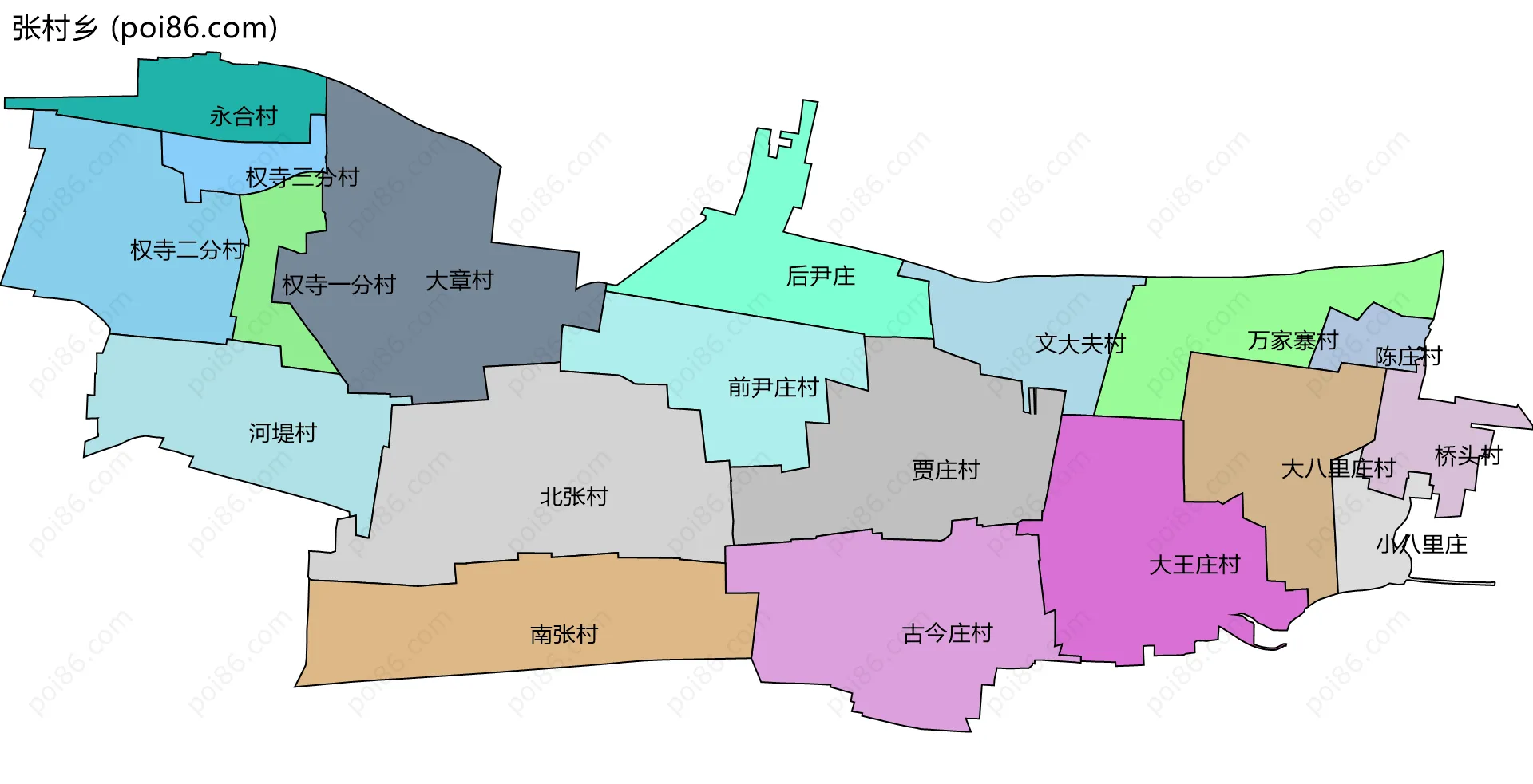 张村乡边界地图(五级行政区划)