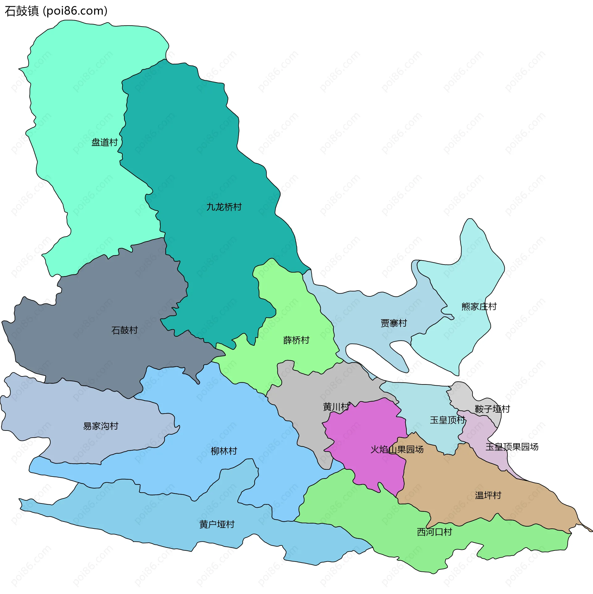 石鼓镇边界地图(五级行政区划)