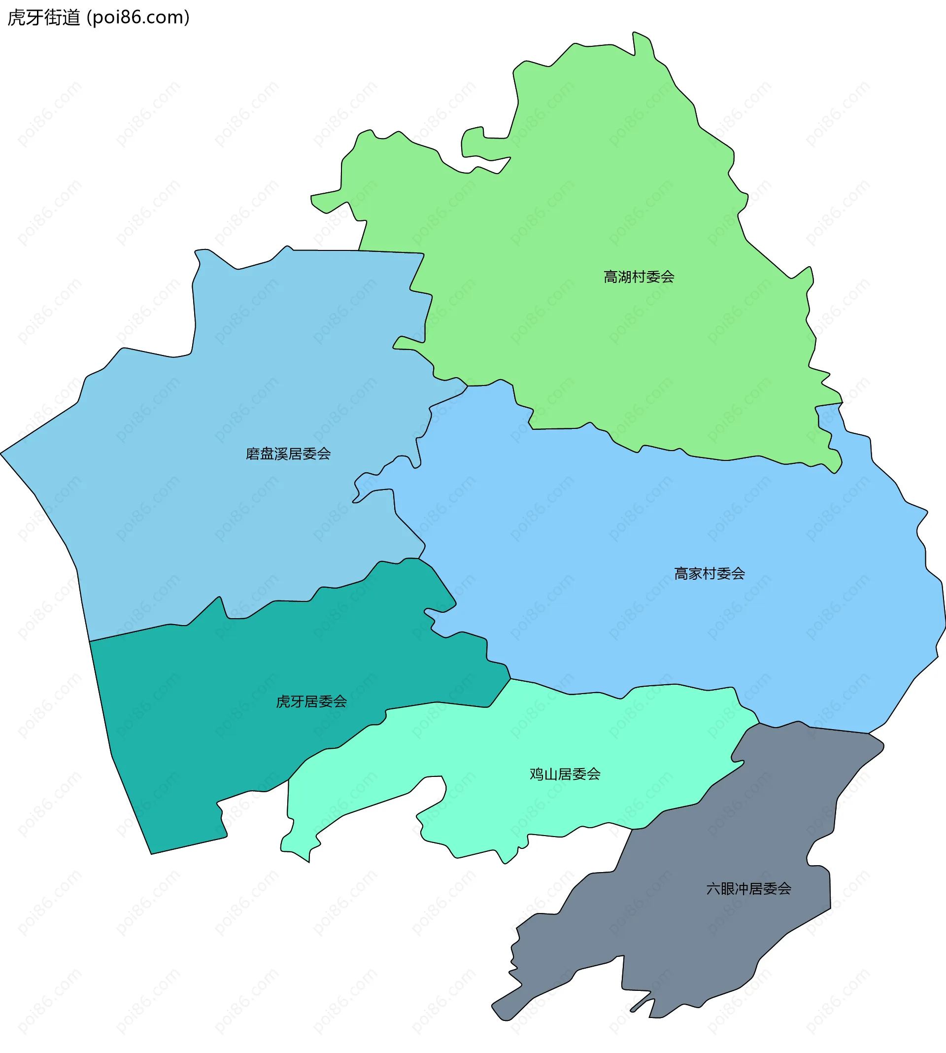 虎牙街道边界地图(五级行政区划)