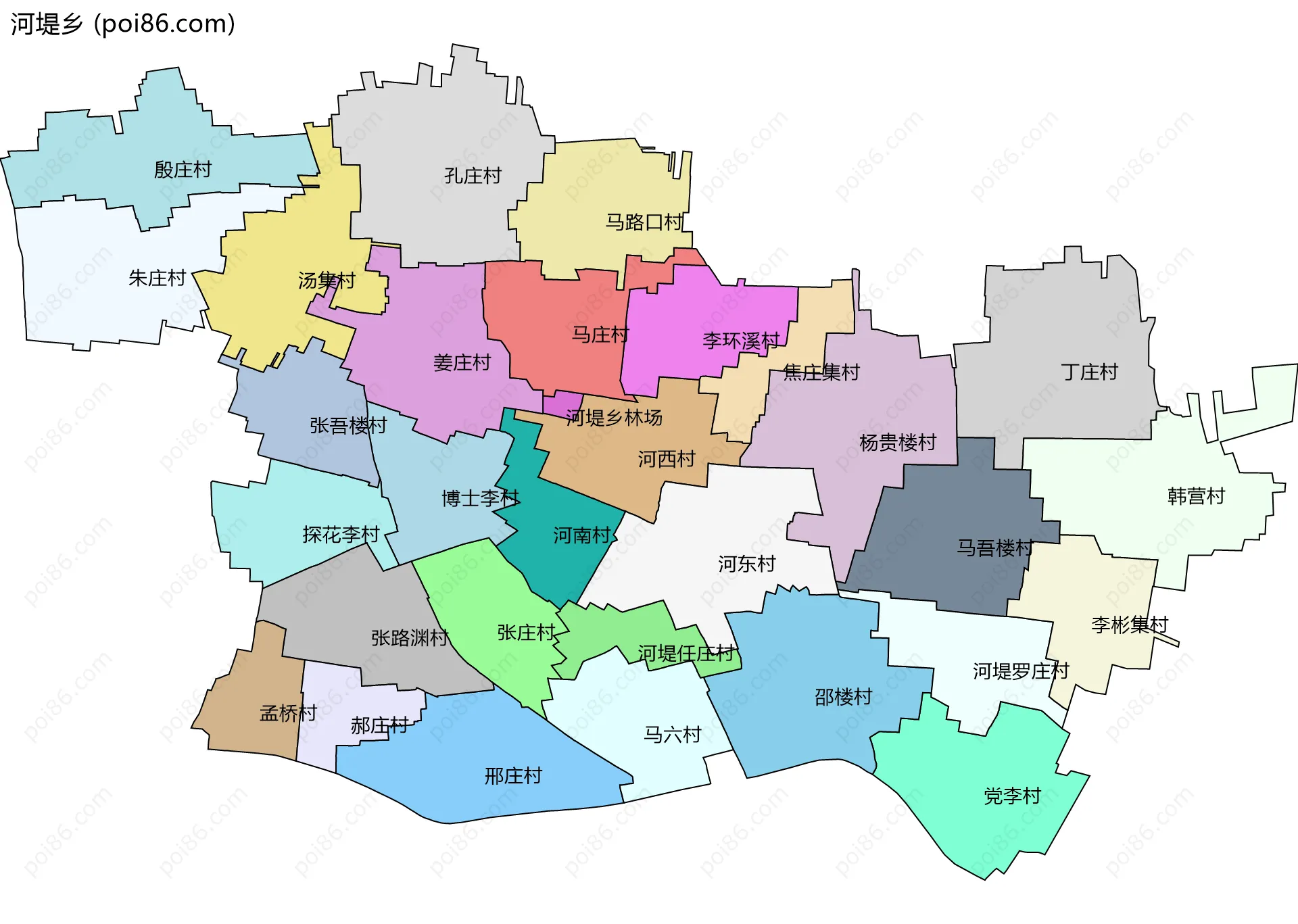 河堤乡边界地图(五级行政区划)