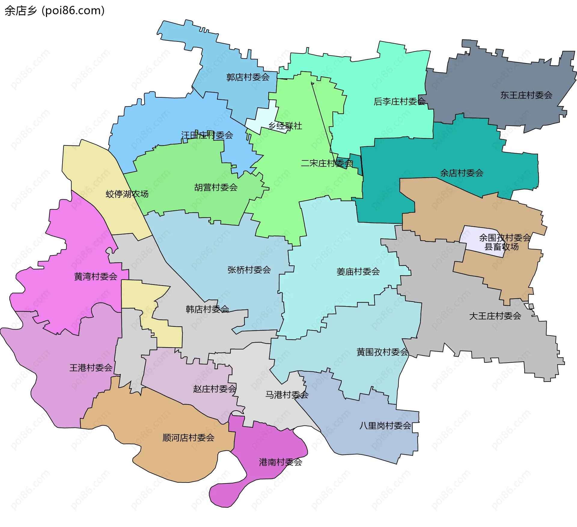 余店乡边界地图(五级行政区划)