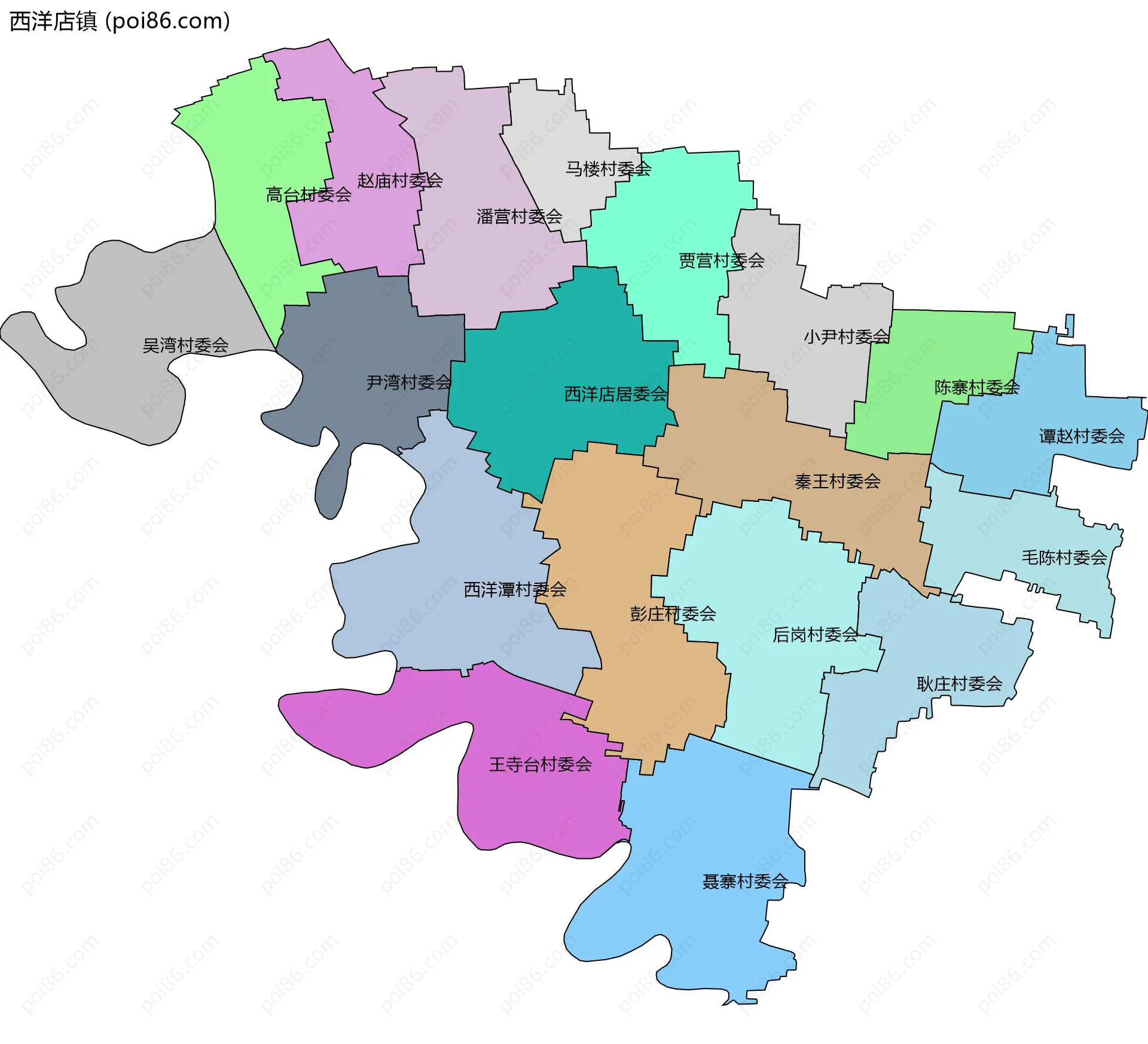 西洋店镇边界地图(五级行政区划)