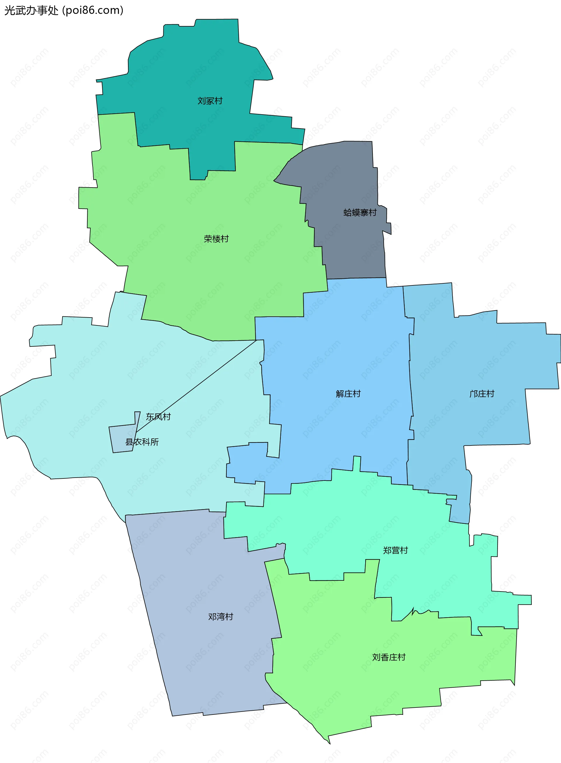 光武办事处边界地图(五级行政区划)