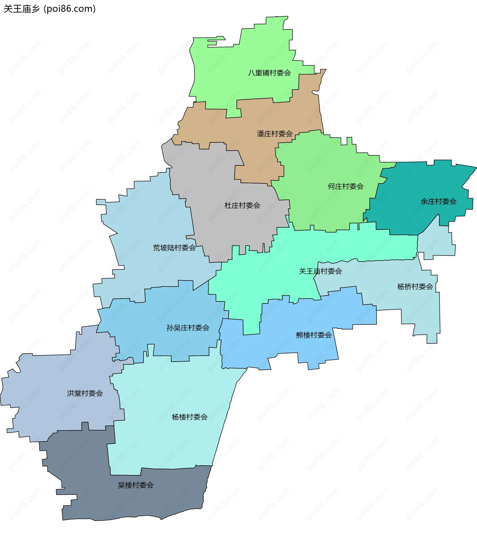 关王庙乡边界地图(五级行政区划)