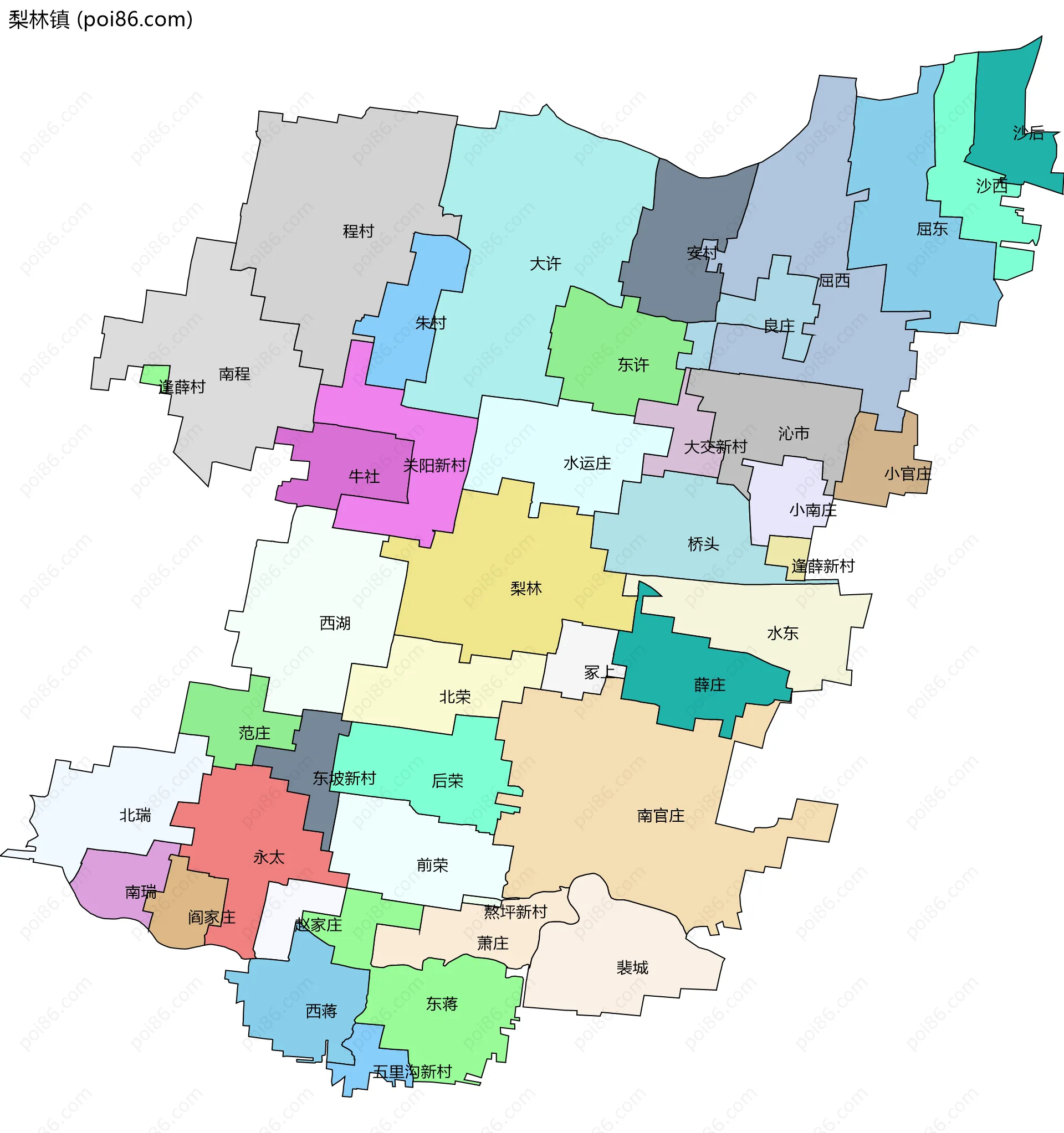 梨林镇边界地图(五级行政区划)
