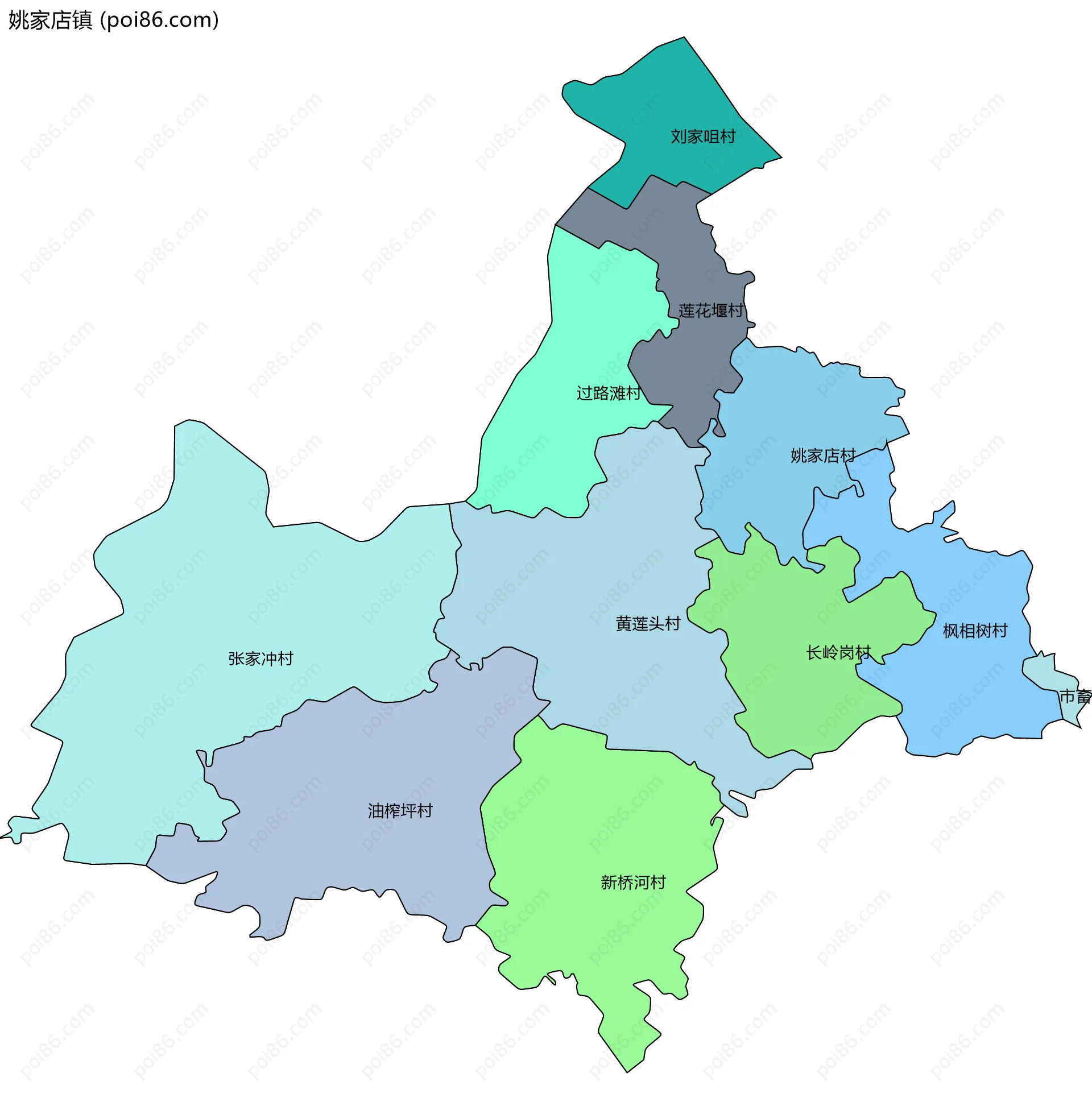 姚家店镇边界地图(五级行政区划)