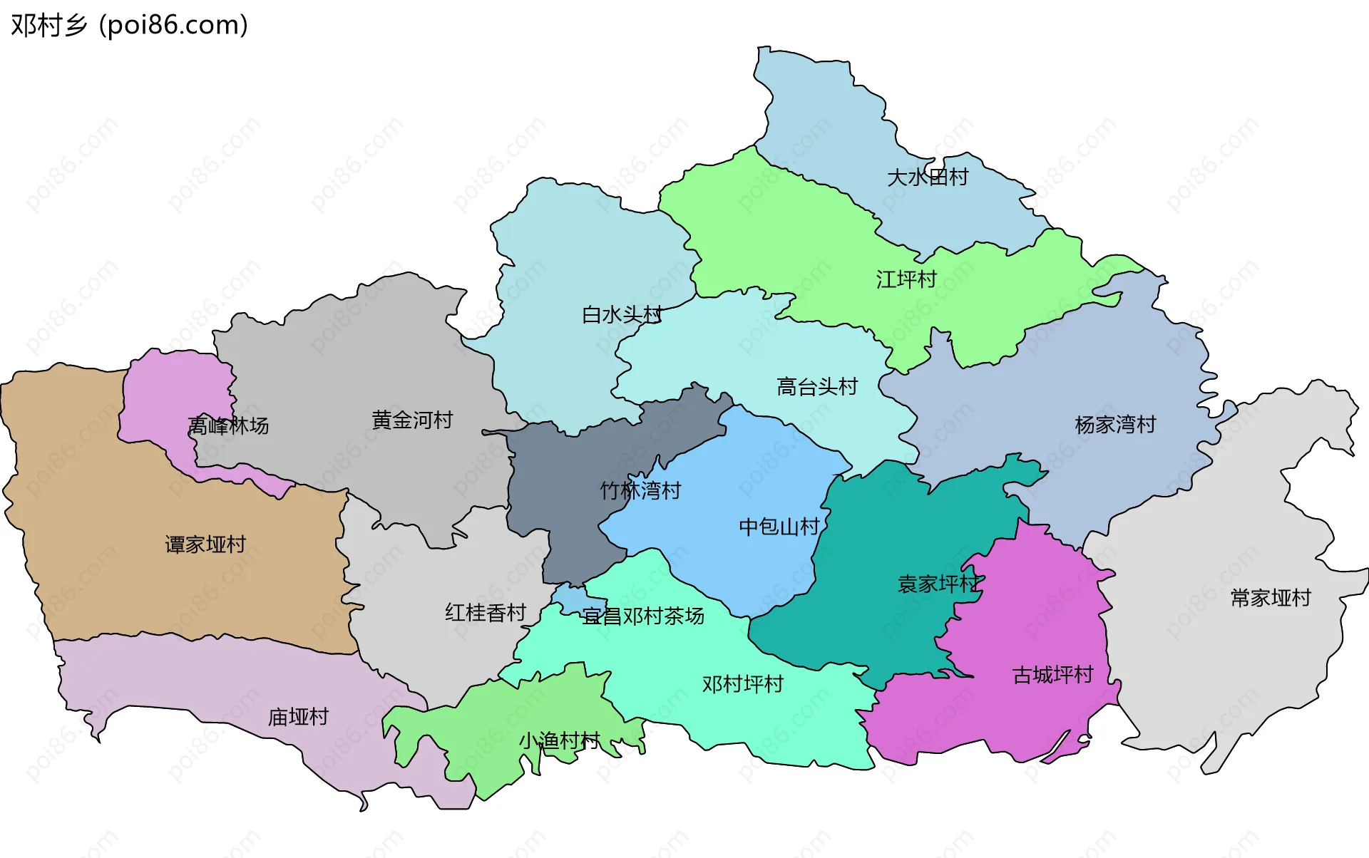 邓村乡边界地图(五级行政区划)