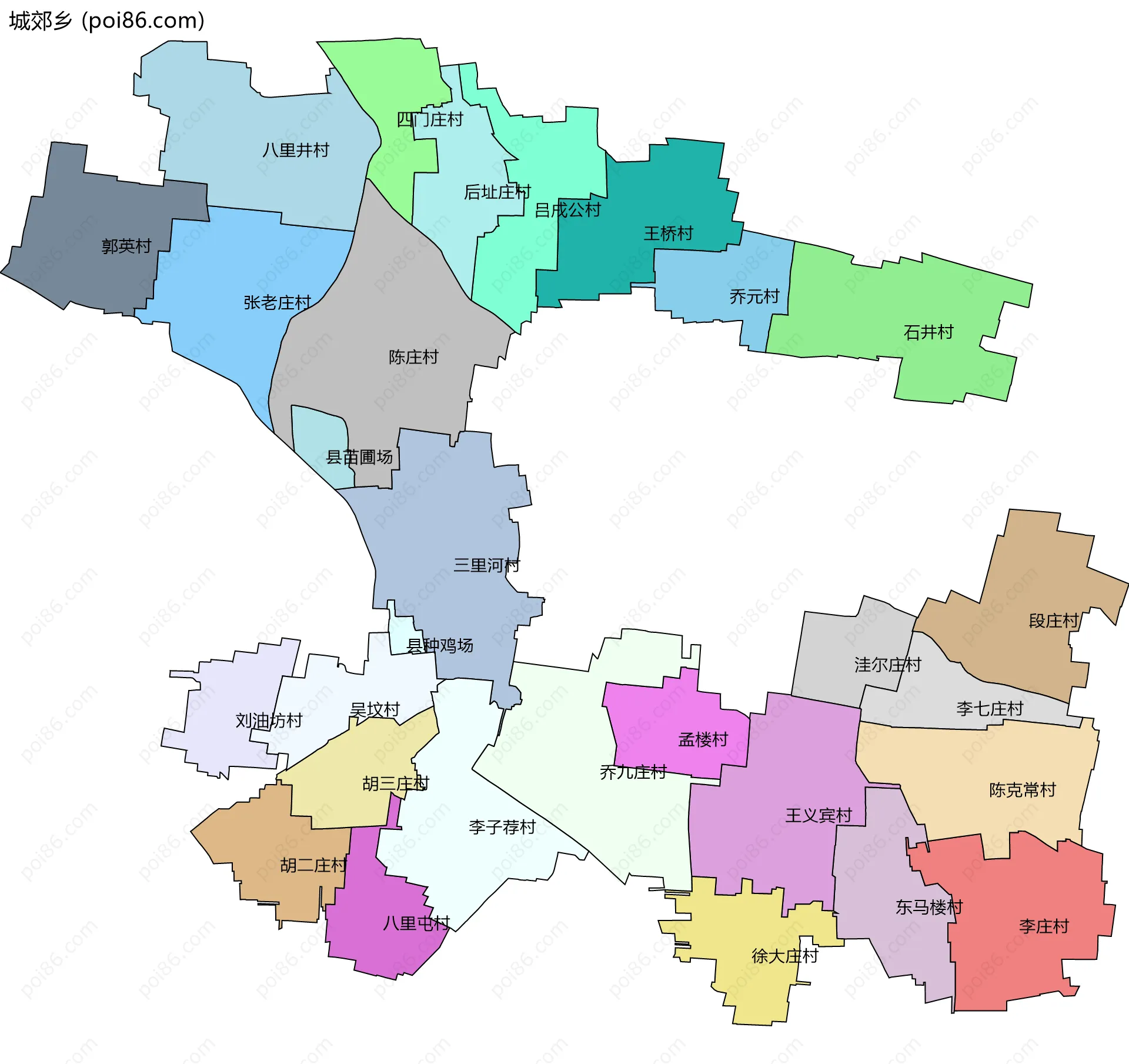 城郊乡边界地图(五级行政区划)
