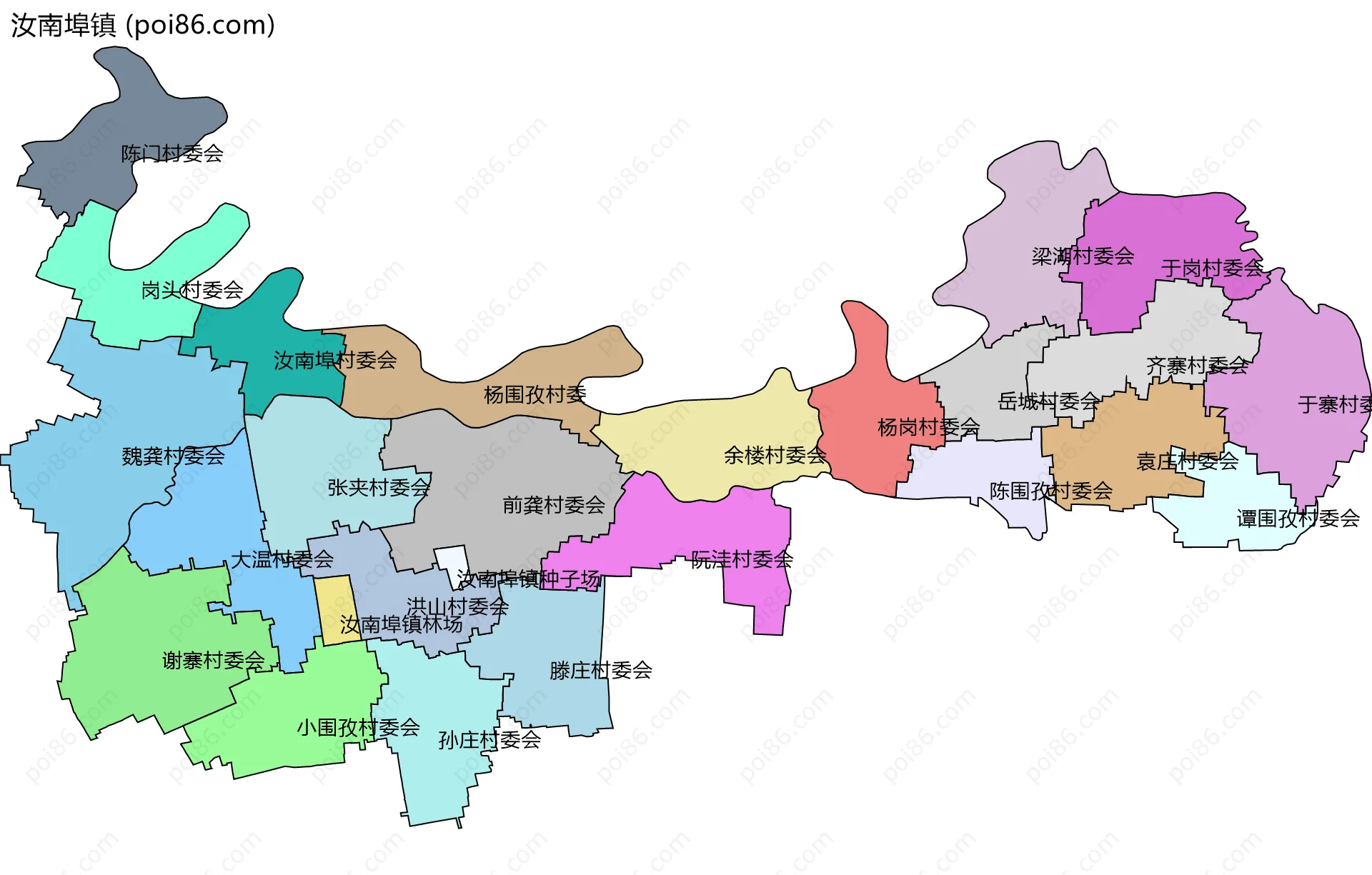 汝南埠镇边界地图(五级行政区划)
