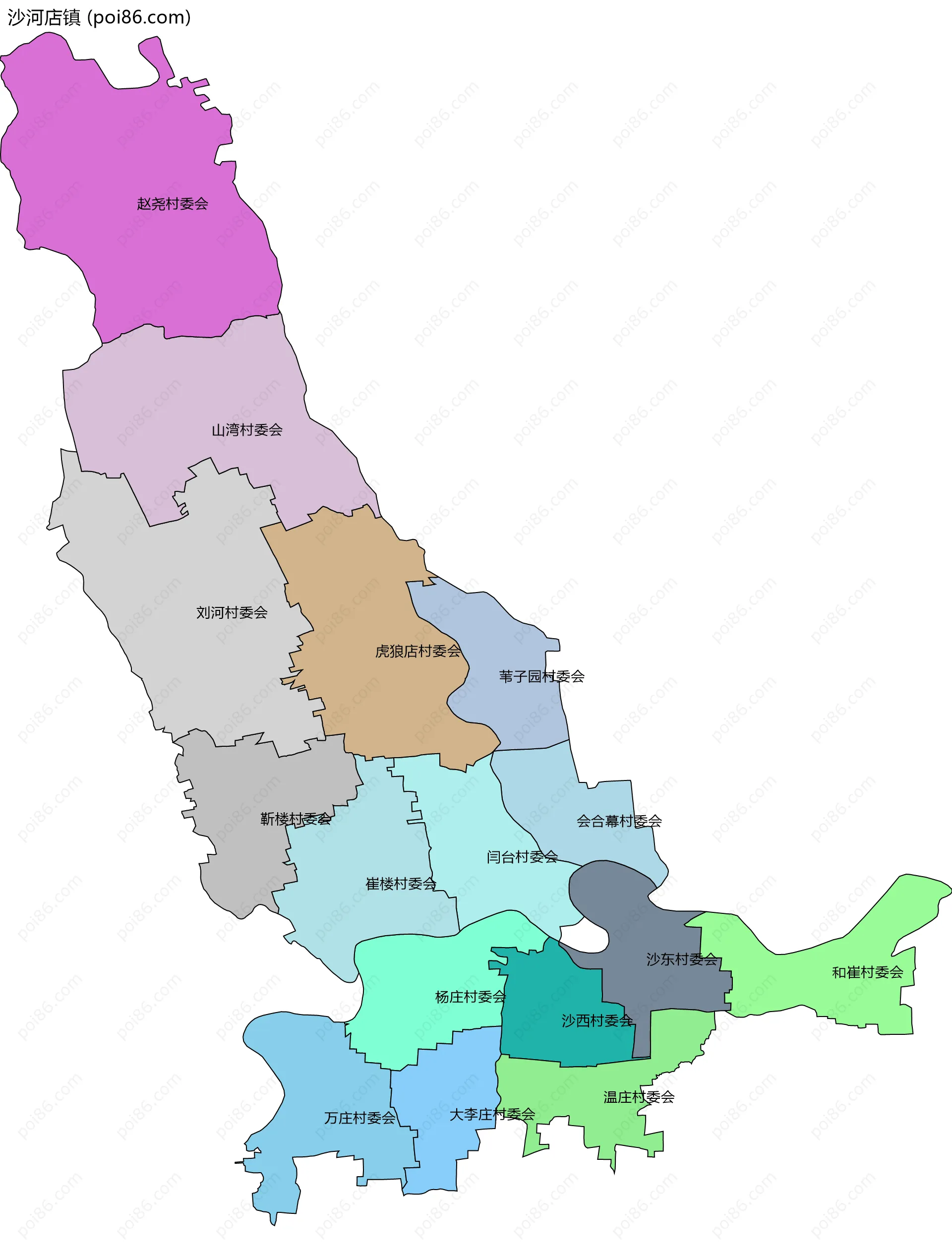 沙河店镇边界地图(五级行政区划)
