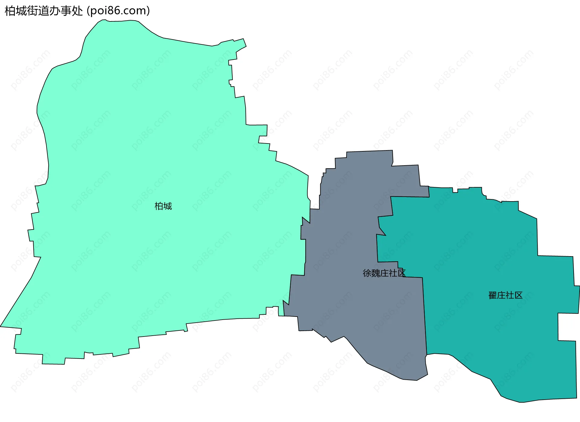 柏城街道办事处边界地图(五级行政区划)