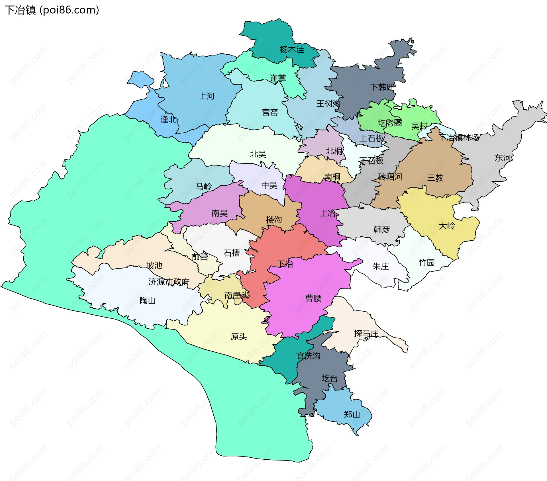 下冶镇边界地图(五级行政区划)