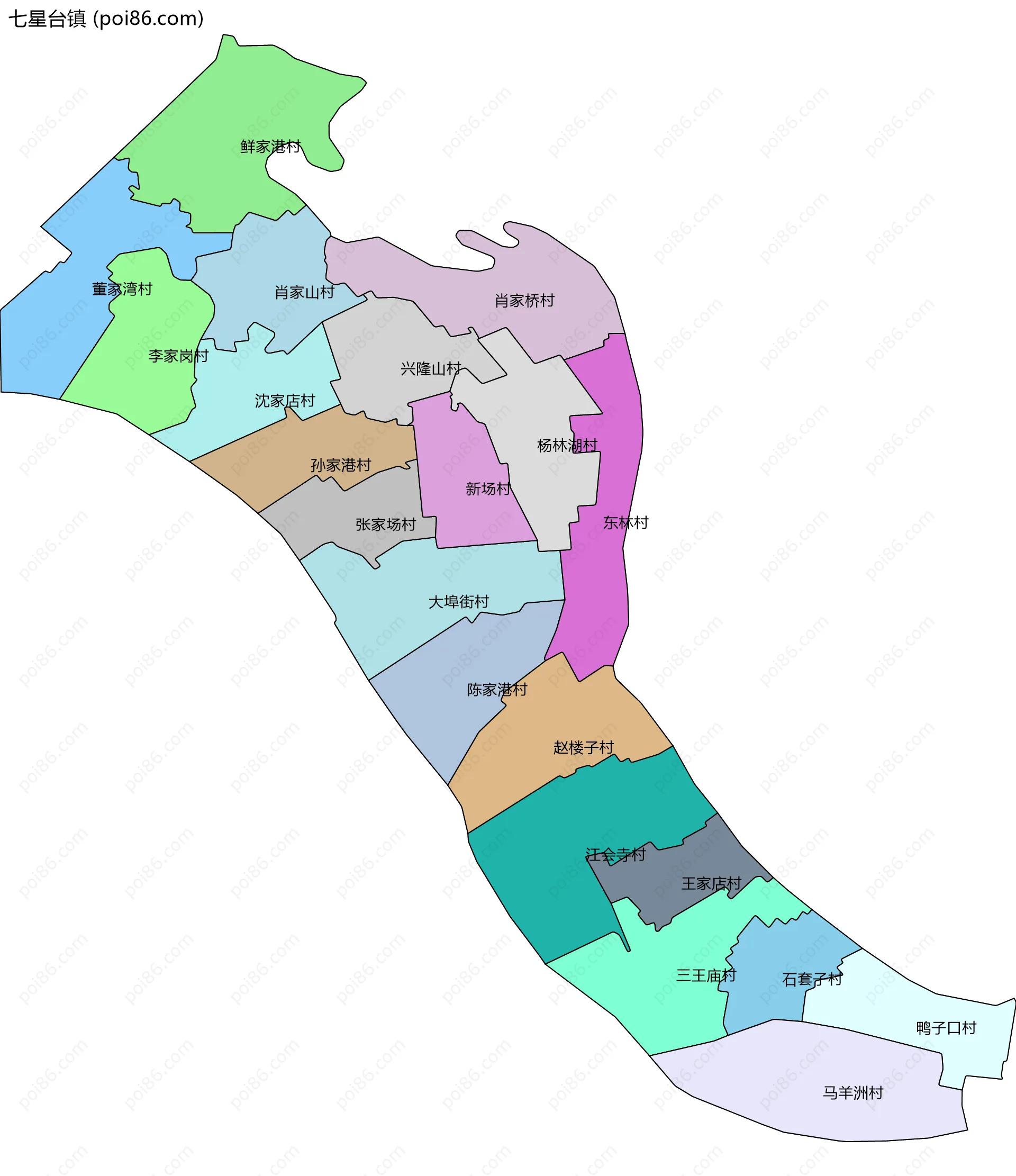 七星台镇边界地图(五级行政区划)