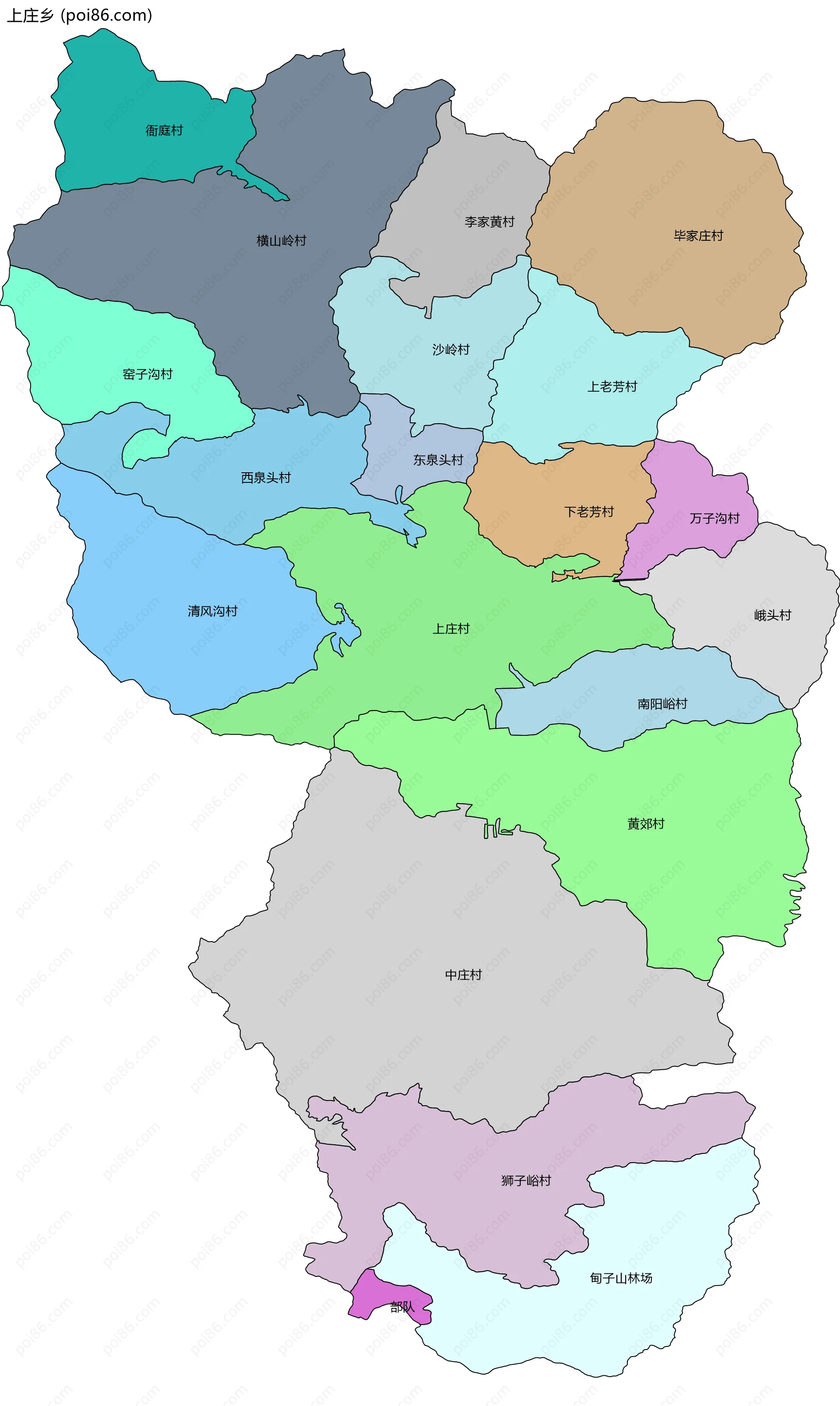 上庄乡边界地图(五级行政区划)