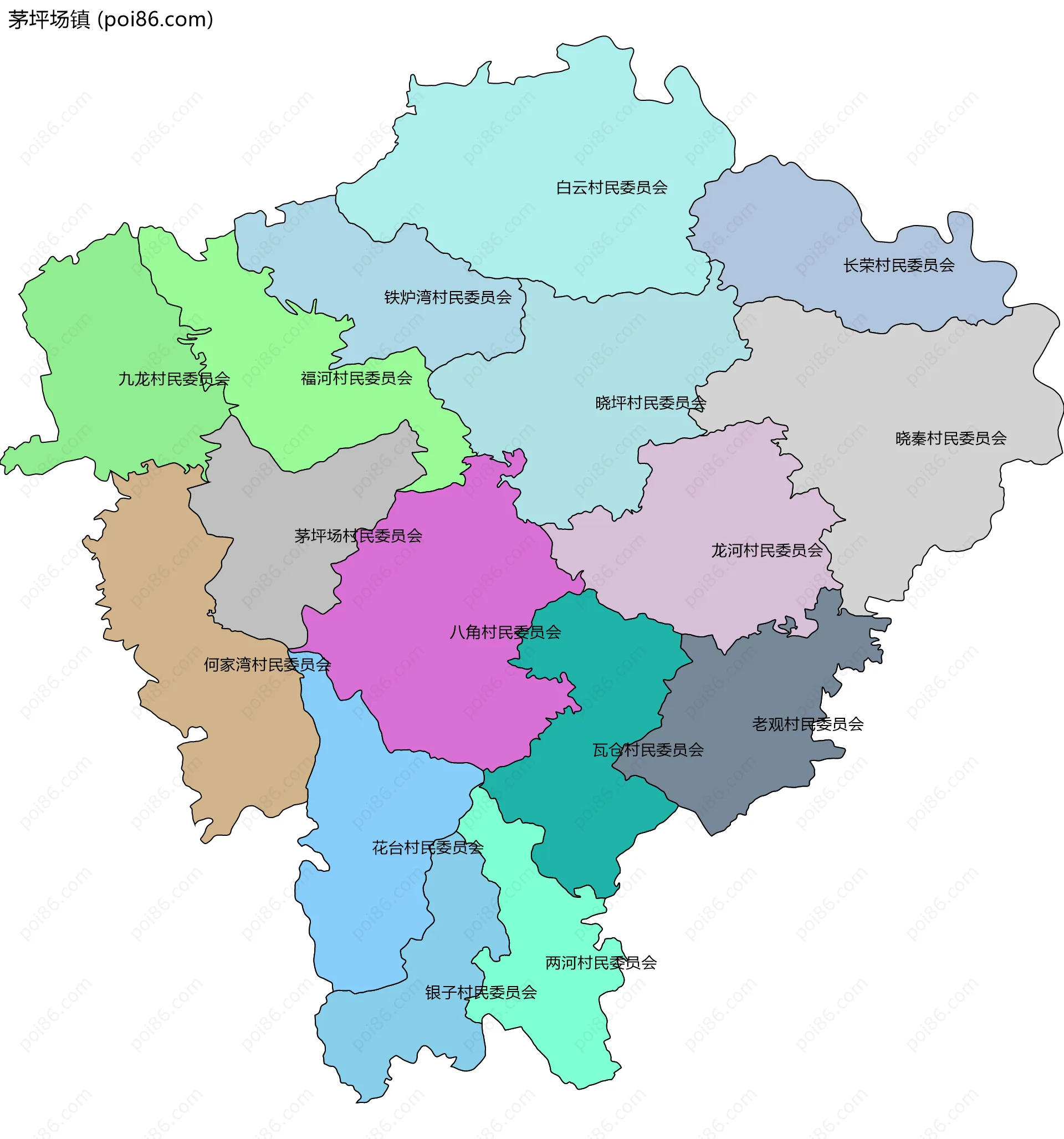 茅坪场镇边界地图(五级行政区划)