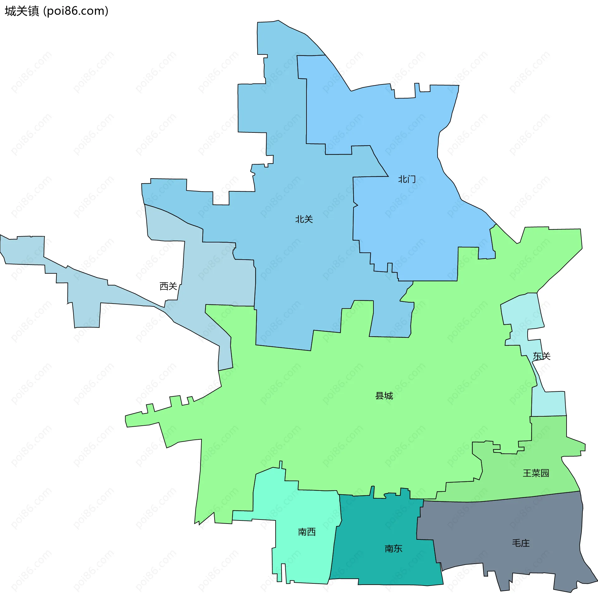 城关镇边界地图(五级行政区划)