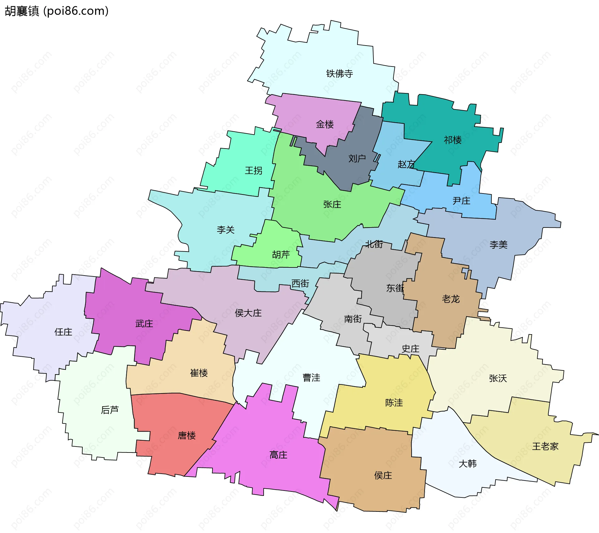 胡襄镇边界地图(五级行政区划)