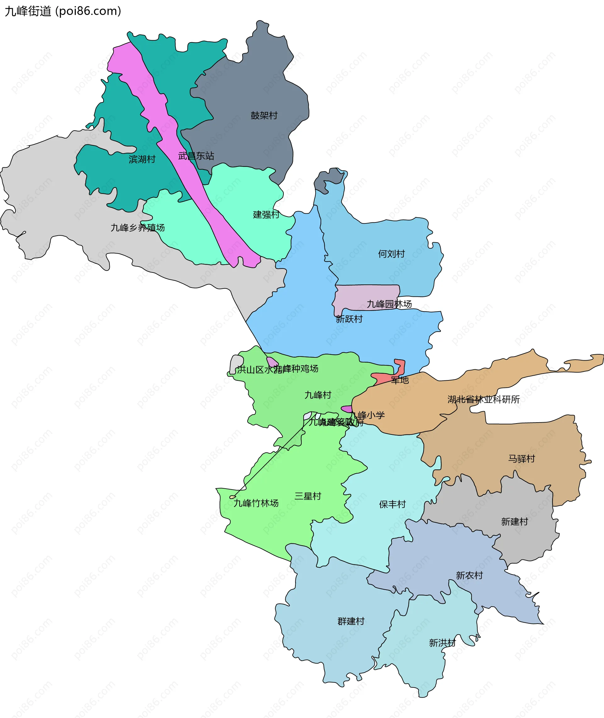 九峰街道边界地图(五级行政区划)