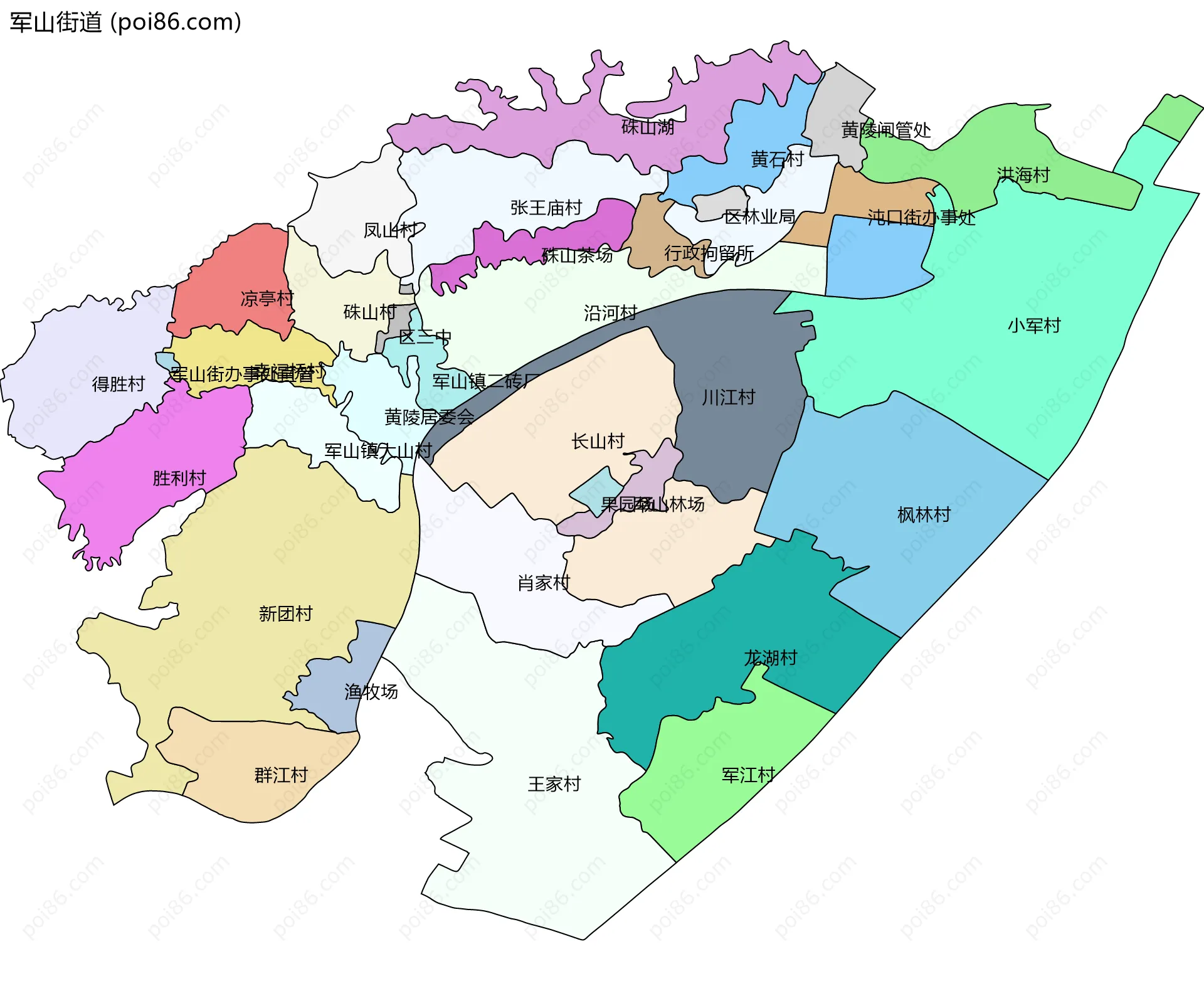 军山街道边界地图(五级行政区划)