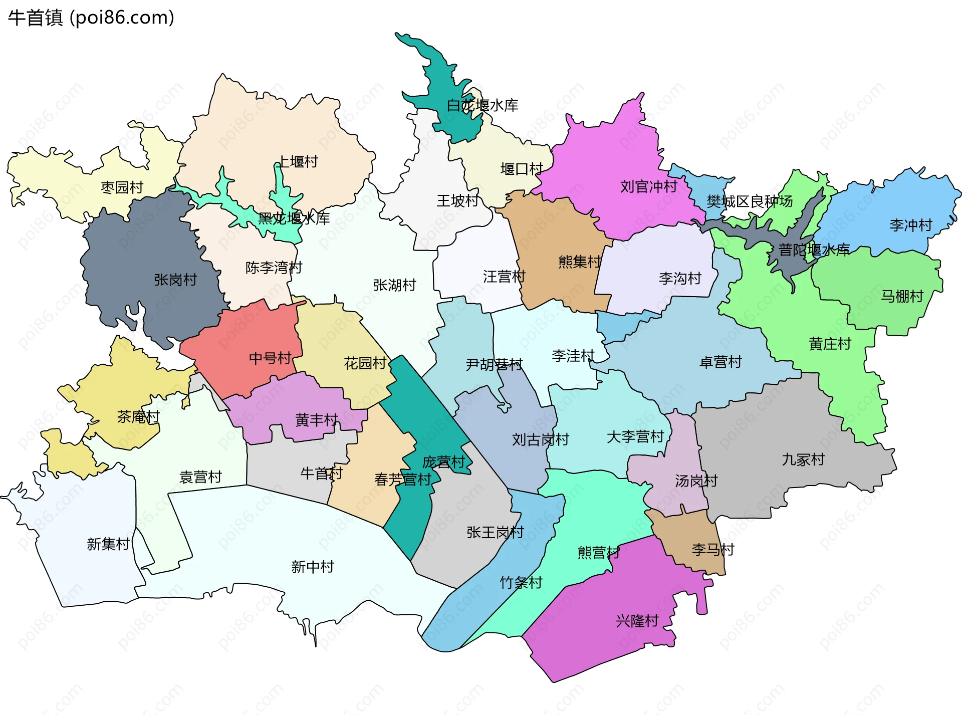 牛首镇边界地图(五级行政区划)