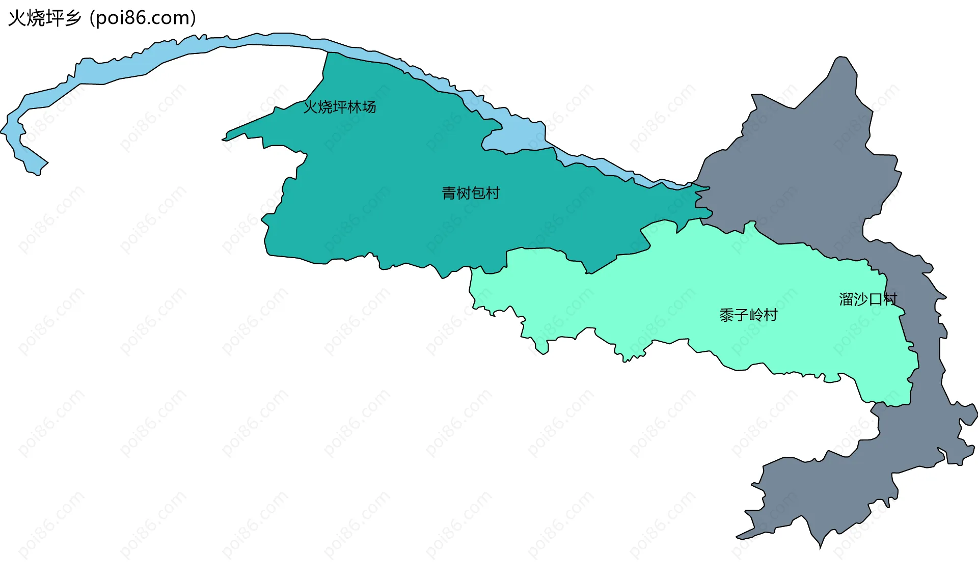 火烧坪乡边界地图(五级行政区划)