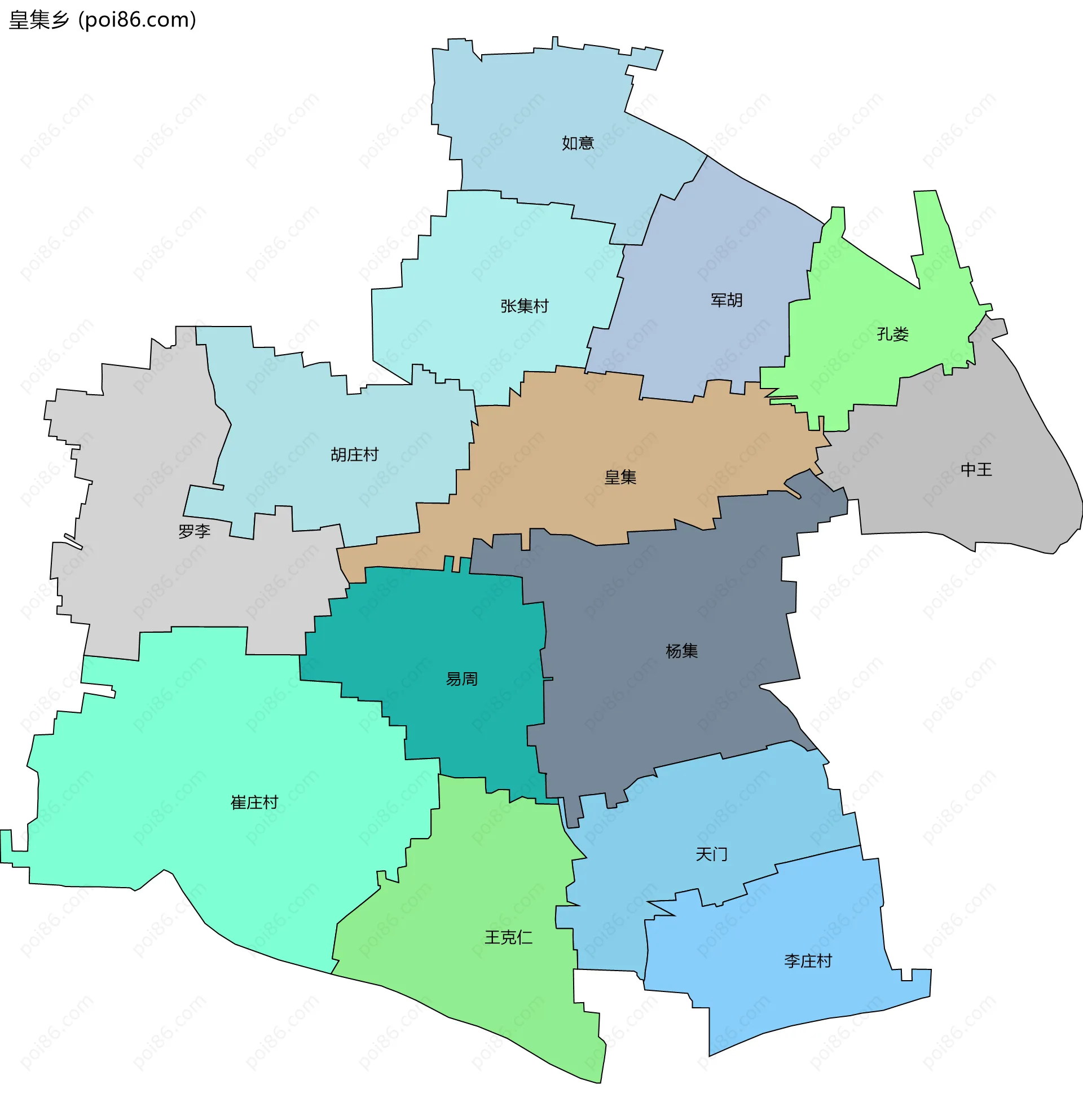 皇集乡边界地图(五级行政区划)