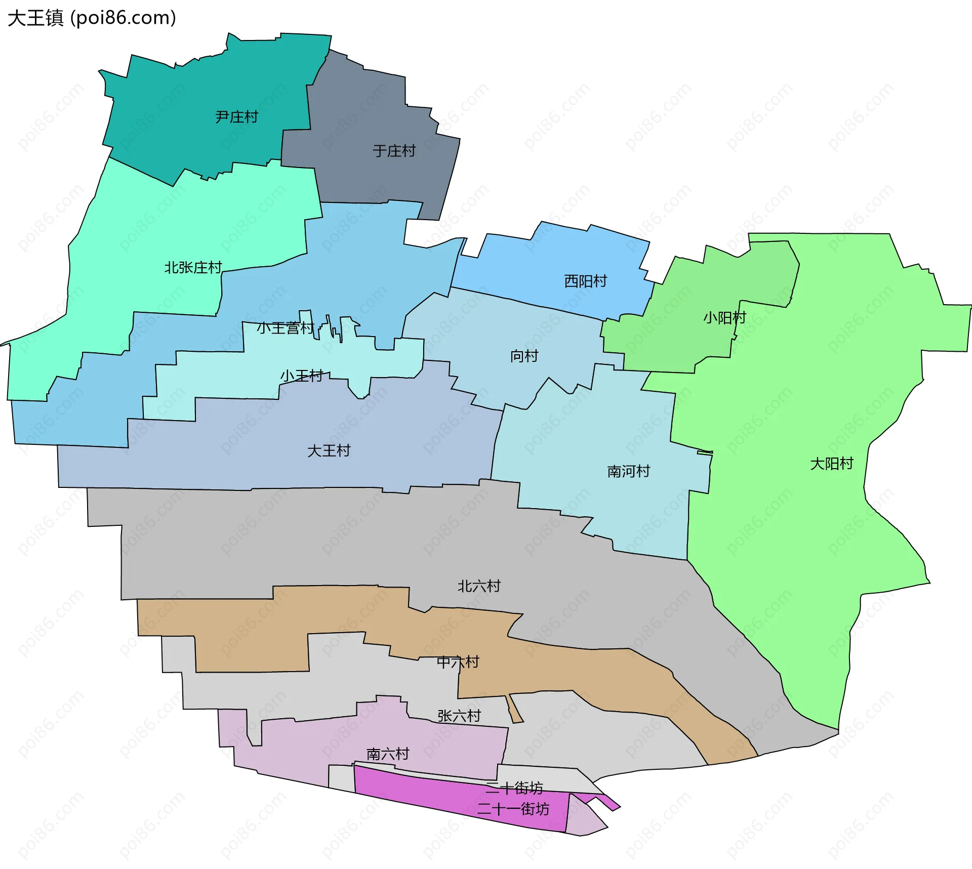 大王镇边界地图(五级行政区划)