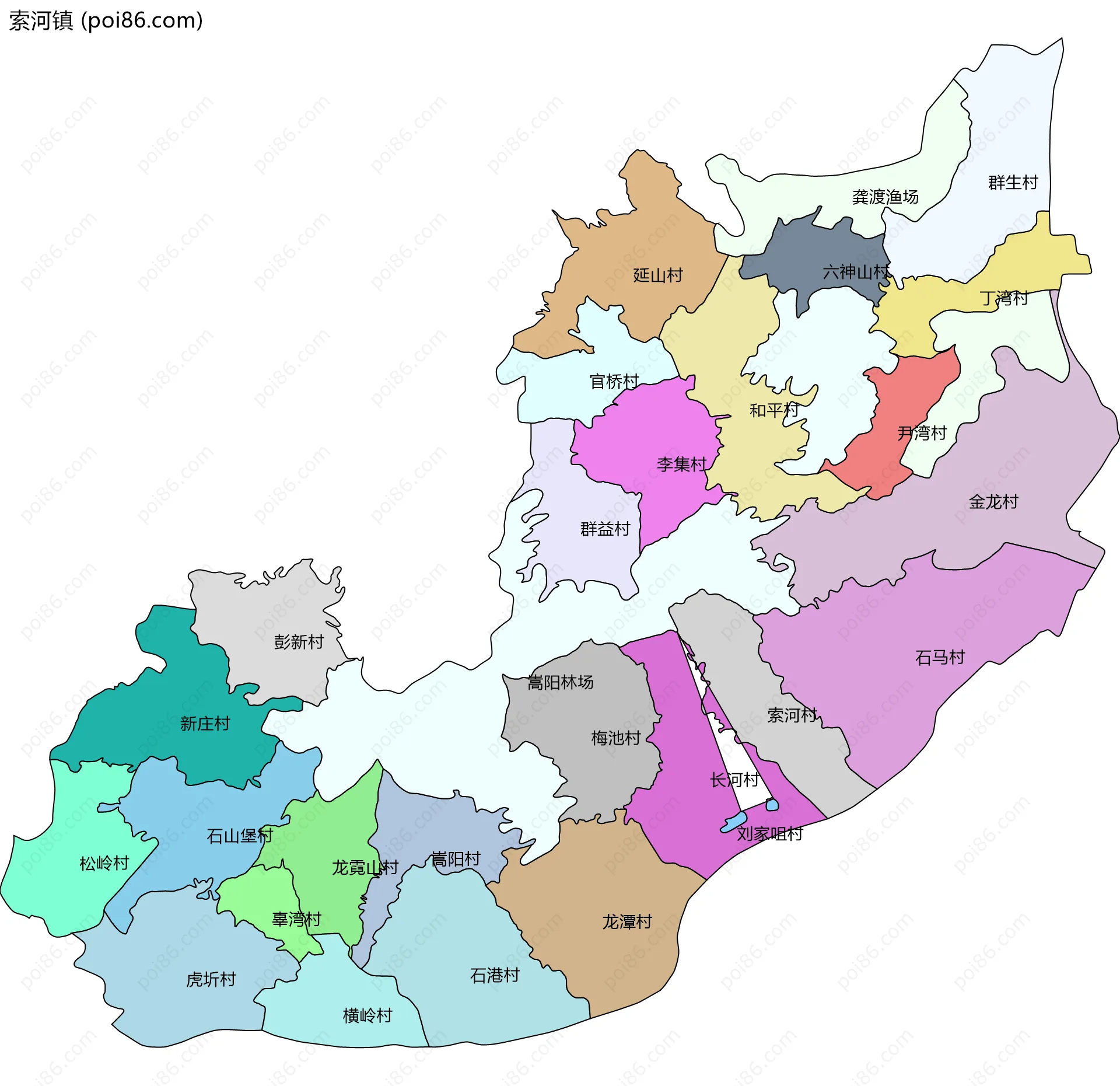 索河镇边界地图(五级行政区划)