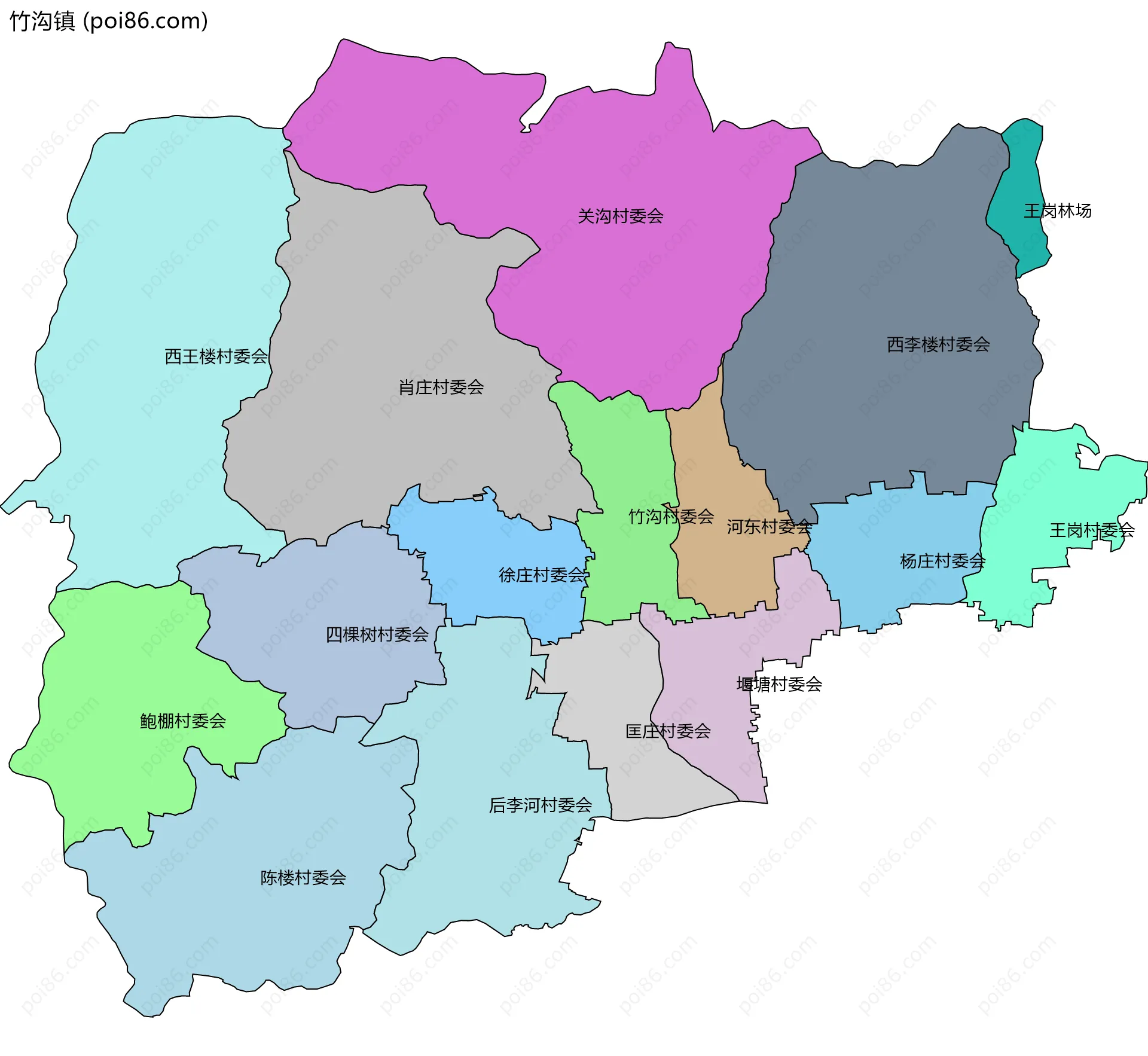 竹沟镇边界地图(五级行政区划)