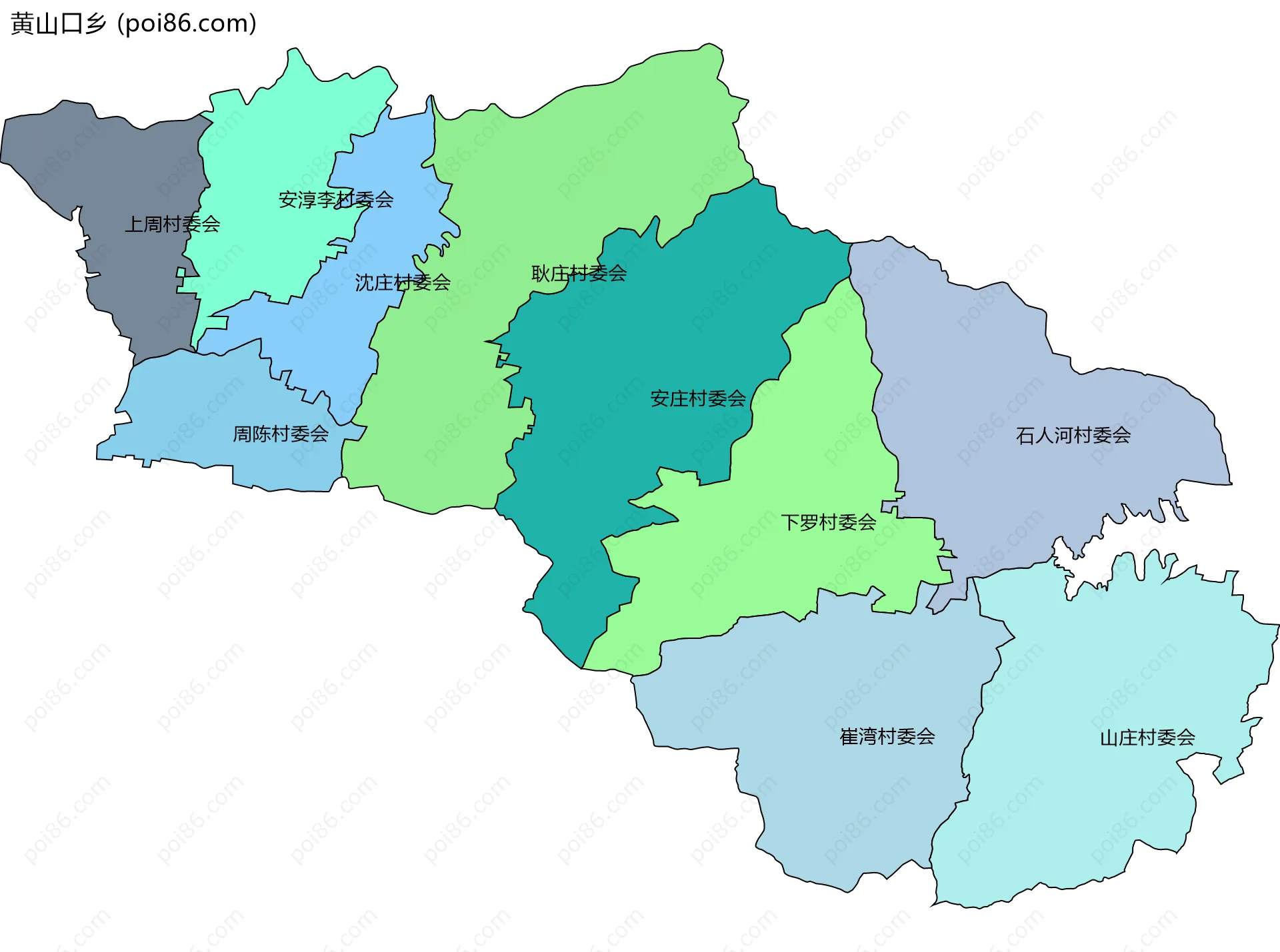黄山口乡边界地图(五级行政区划)