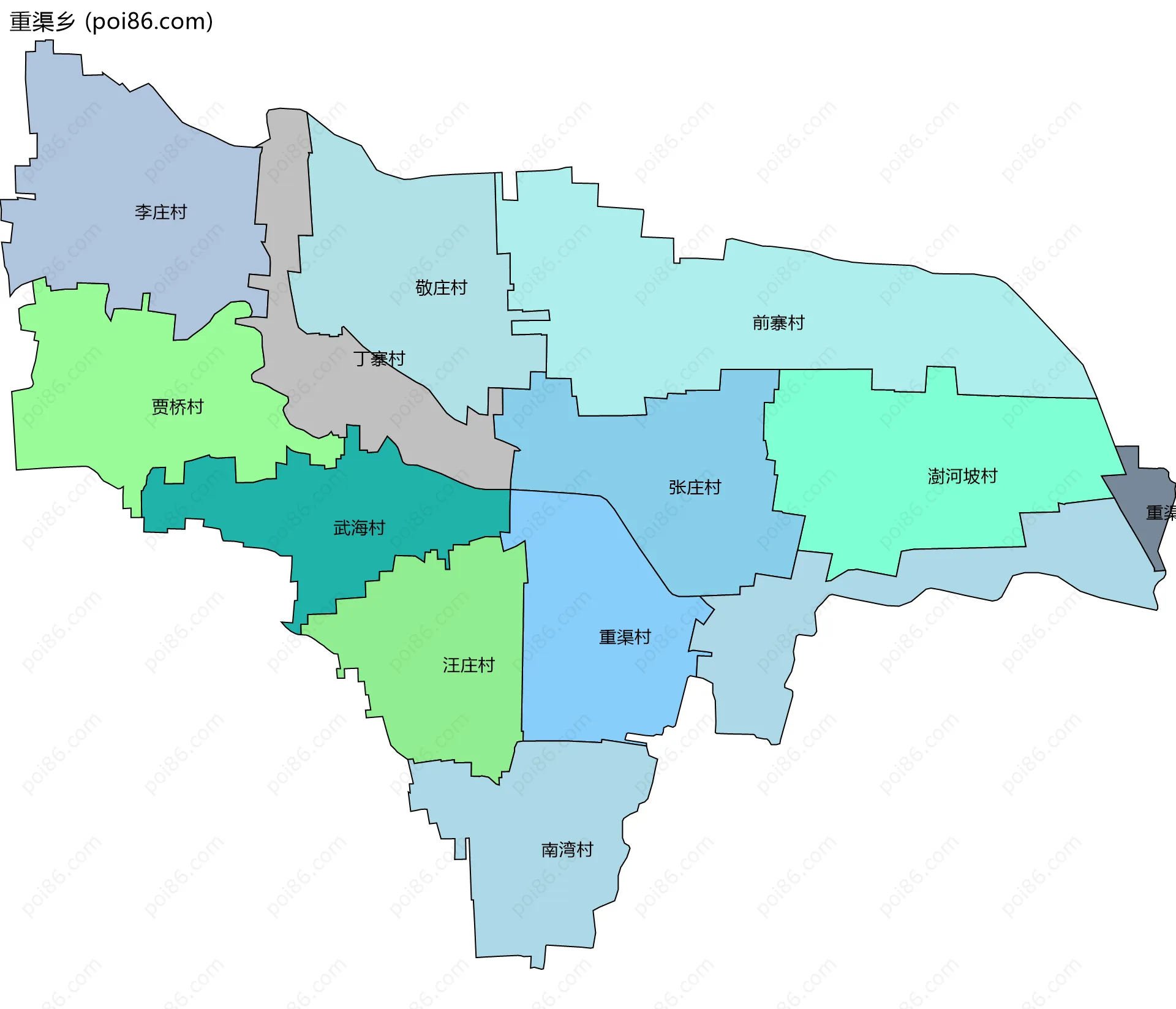 重渠乡边界地图(五级行政区划)