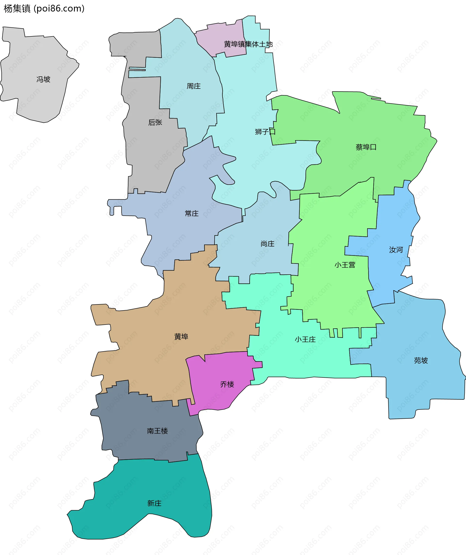 杨集镇边界地图(五级行政区划)