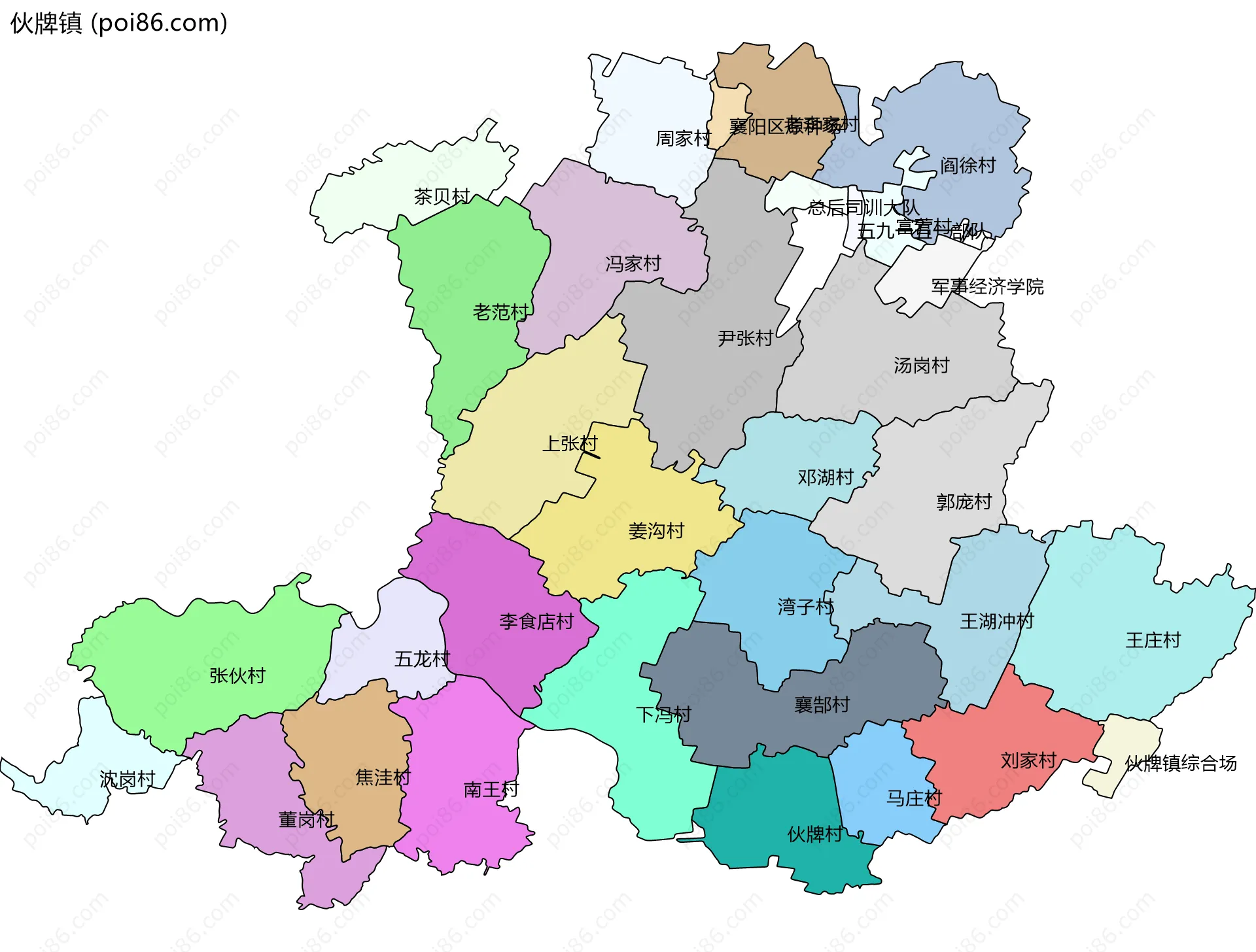 伙牌镇边界地图(五级行政区划)