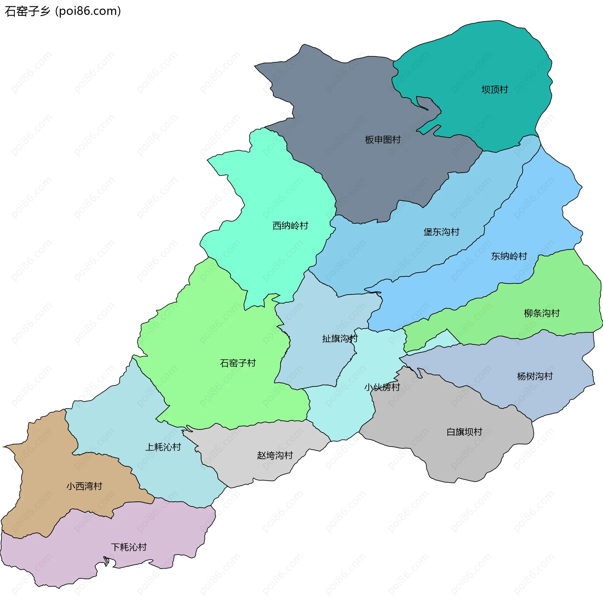 石窑子乡边界地图(五级行政区划)