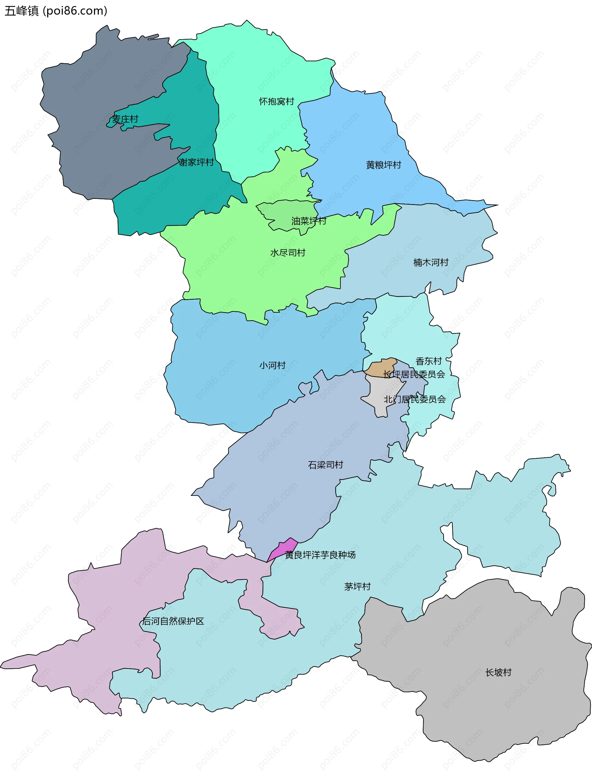 五峰镇边界地图(五级行政区划)