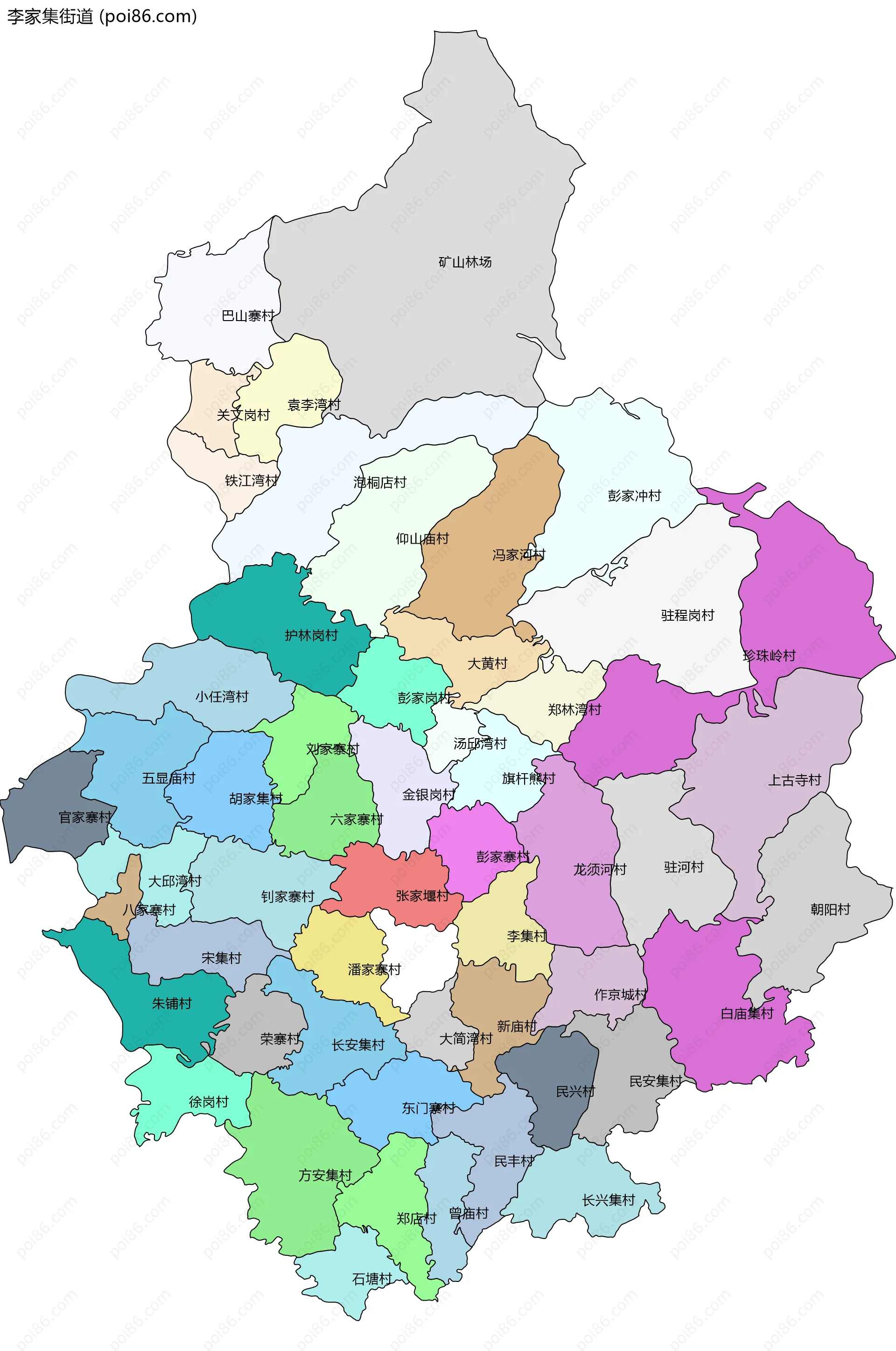 李家集街道边界地图(五级行政区划)