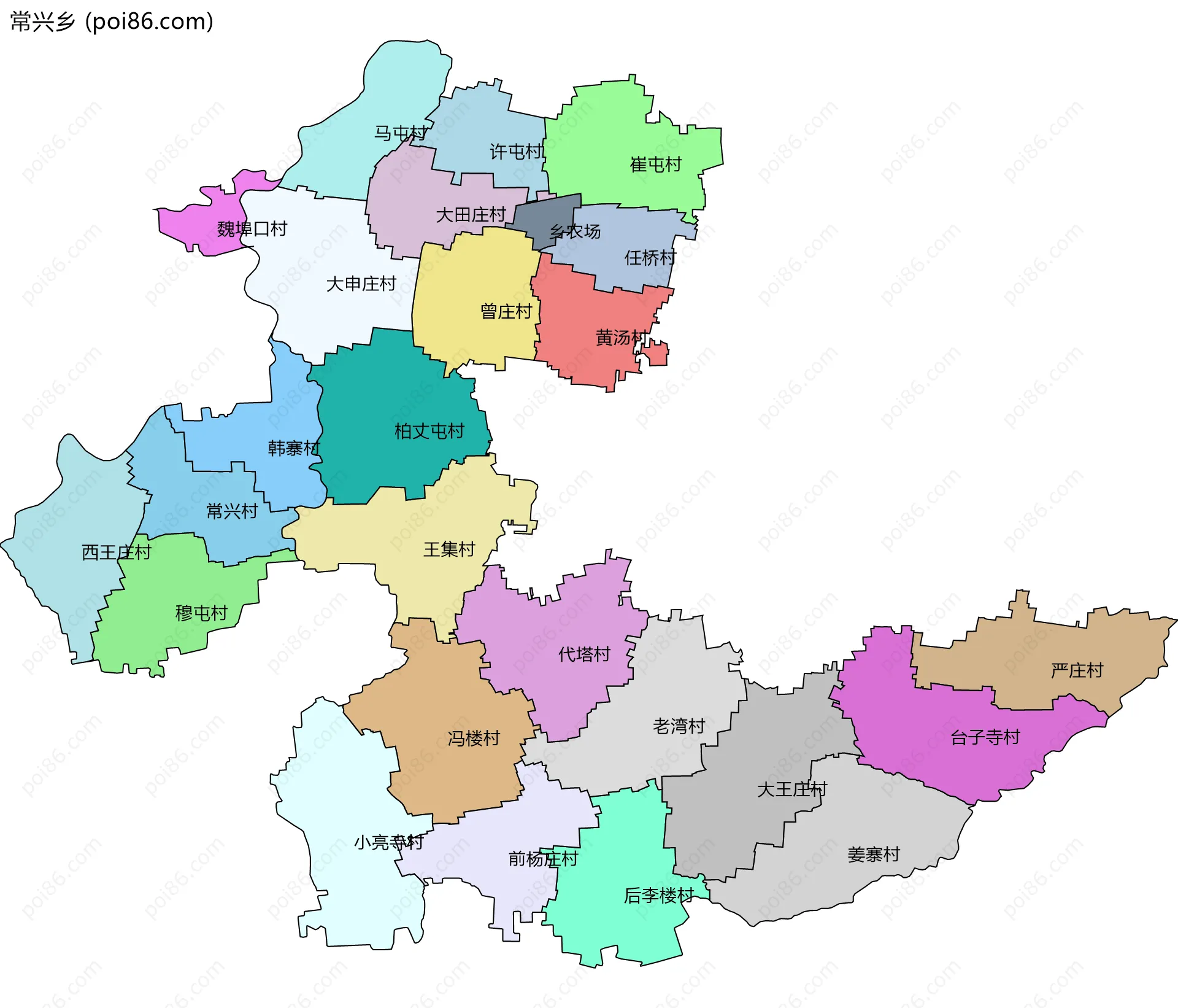 常兴乡边界地图(五级行政区划)