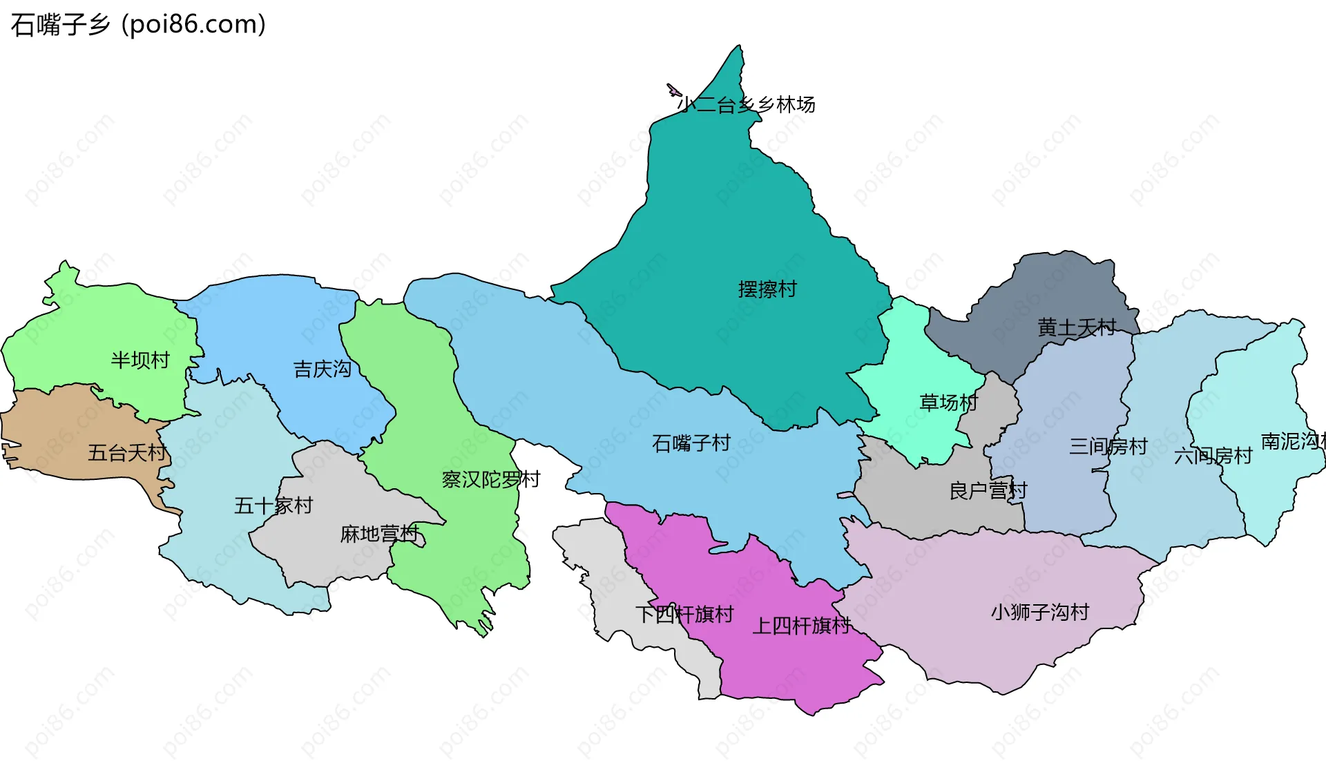 石嘴子乡边界地图(五级行政区划)