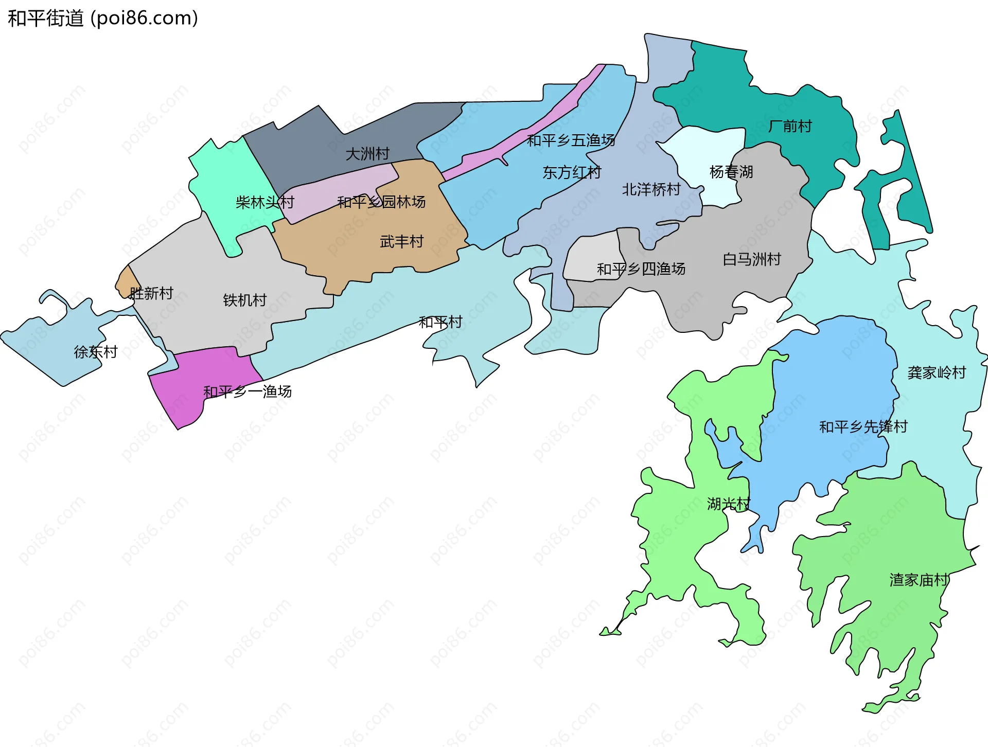 和平街道边界地图(五级行政区划)